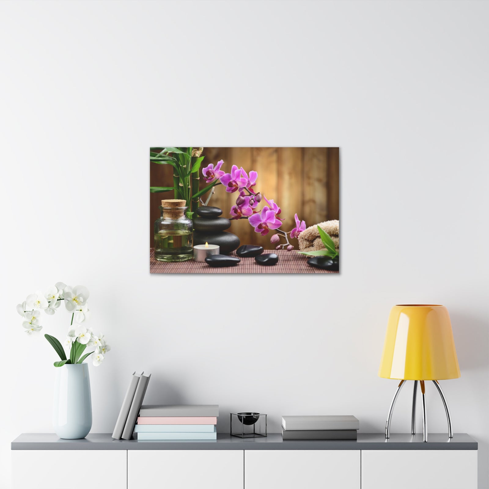 Bamboo Stones Orchid Forest Floral Nature Photography Canvas Wall Art for Home Decor Ready-to-Hang-Express Your Love Gifts