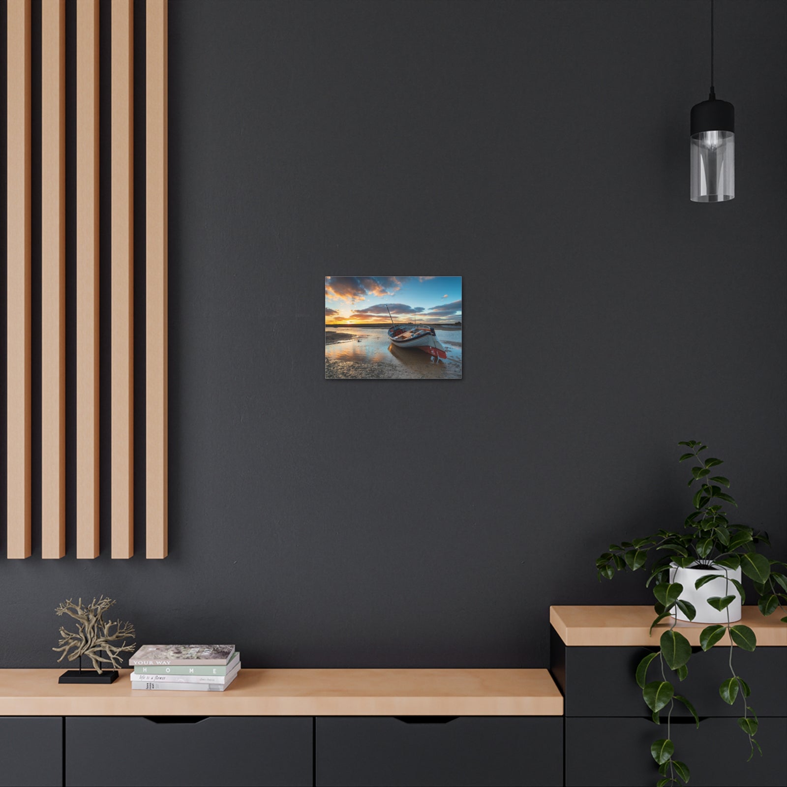 Stunning Sunset Over Fishing Boat Ocean Canvas Wall Art for Home Decor Ready-to-Hang-Express Your Love Gifts