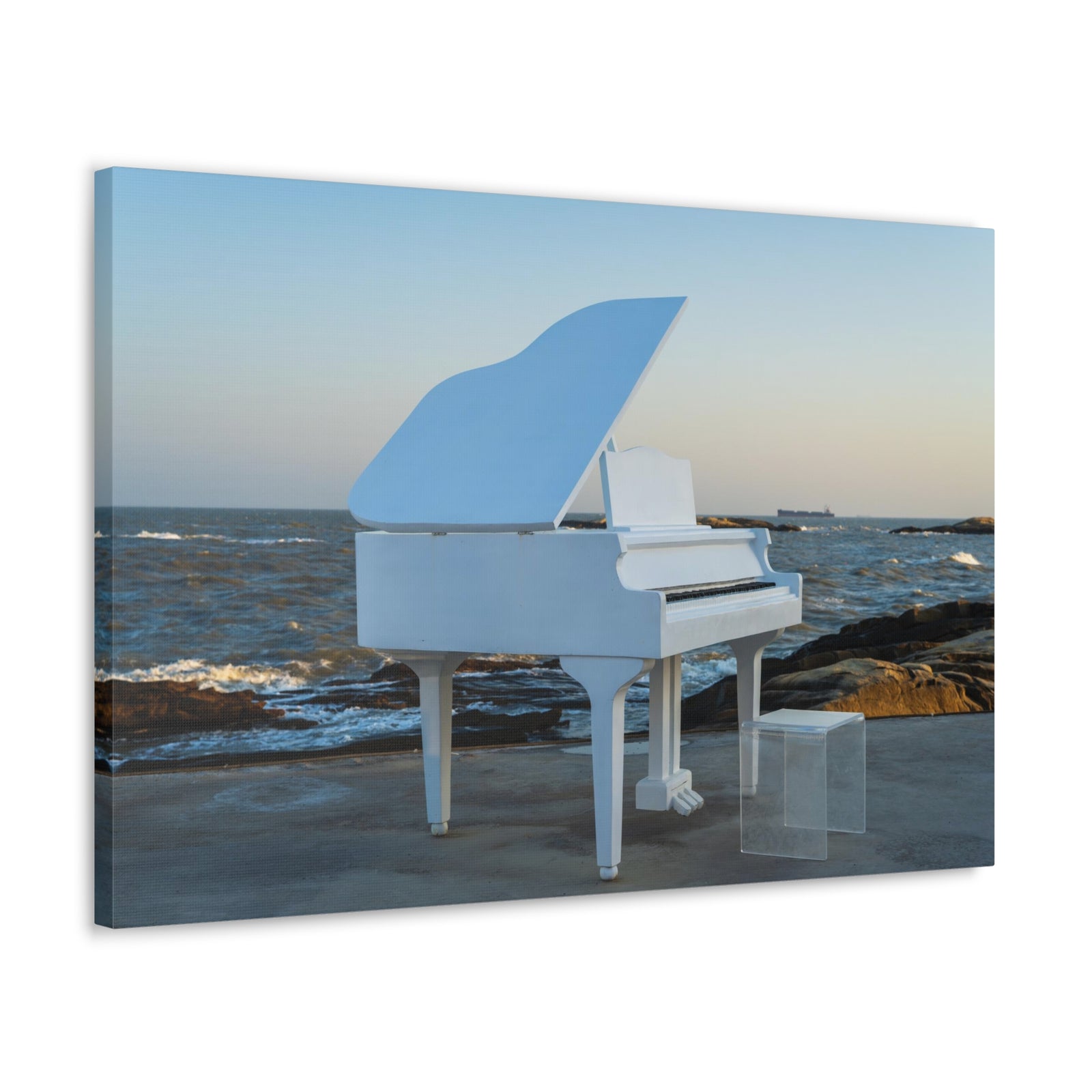 Piano White On Beach Music Lover's Delight Piano Keyboard Canvas Wall Art for Home Decor Ready-to-Hang-Express Your Love Gifts