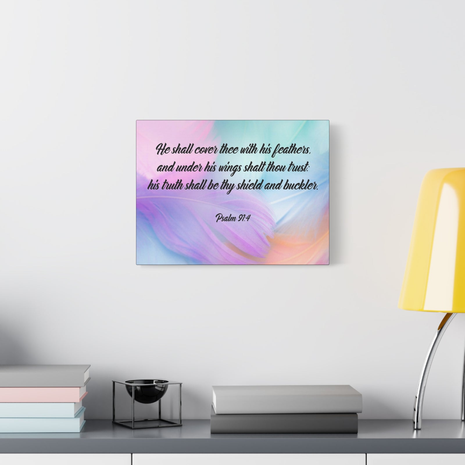 Scripture Canvas Under His Wings Psalm 91:4 Christian Wall Art Bible Verse Print Ready to Hang-Express Your Love Gifts
