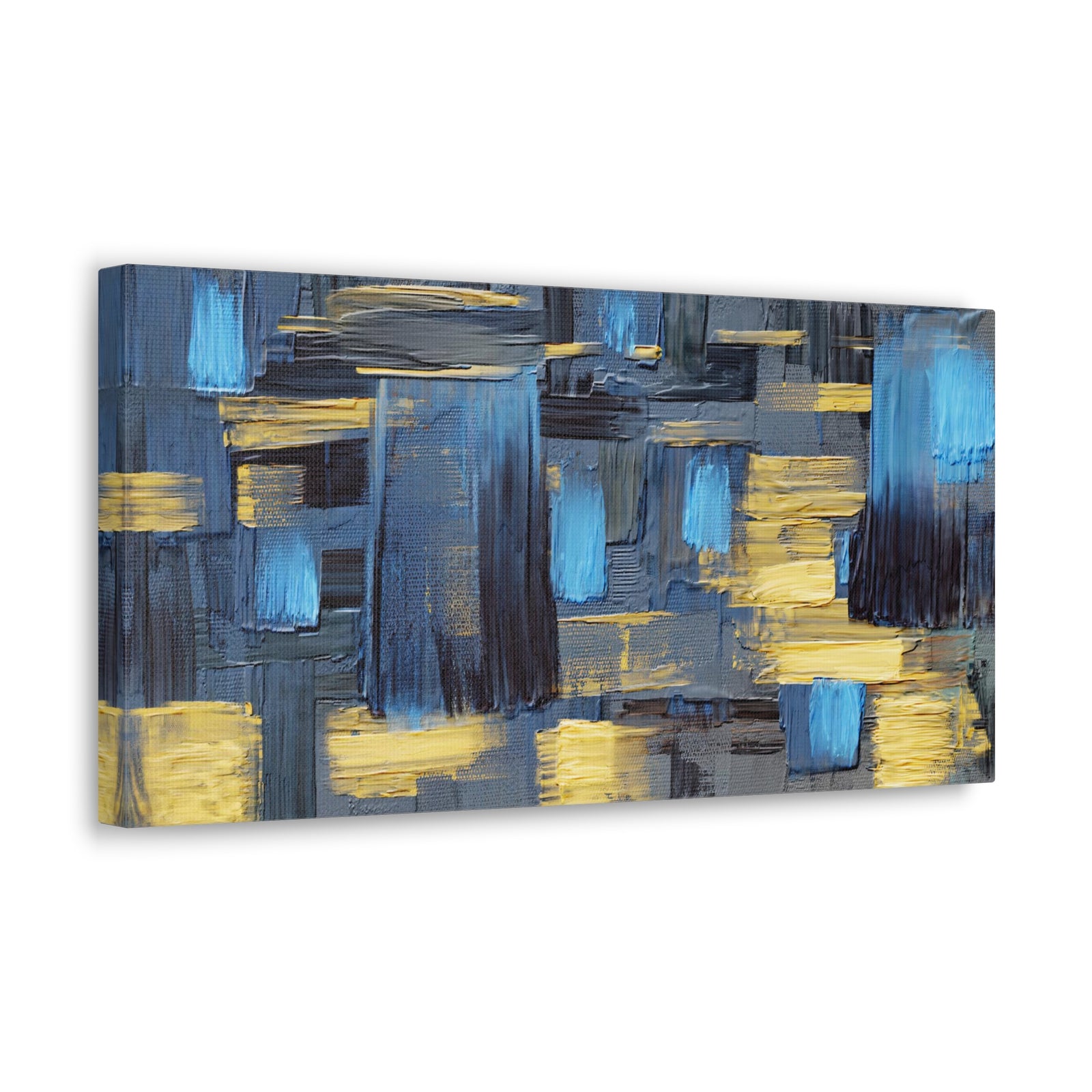 Textured Abstract Acrylic Painting Hand Painted Blue Black Yellow Canvas Wall Art for Home Decor Ready-to-Hang-Express Your Love Gifts