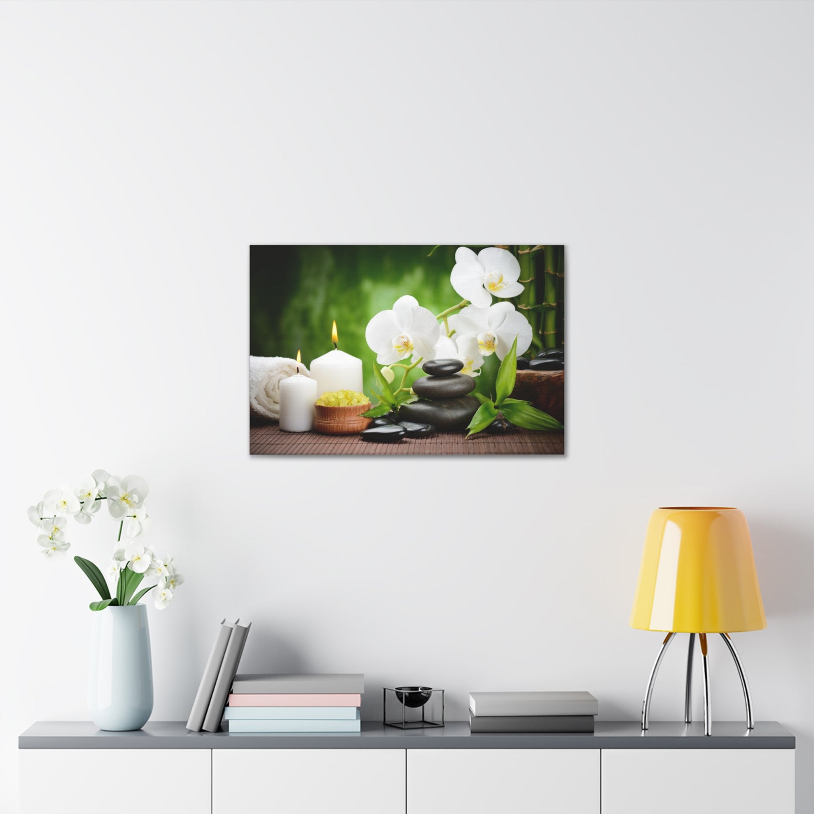 Zen Stones and Orchid Forest Floral Nature Photography Canvas Wall Art for Home Decor Ready-to-Hang-Express Your Love Gifts