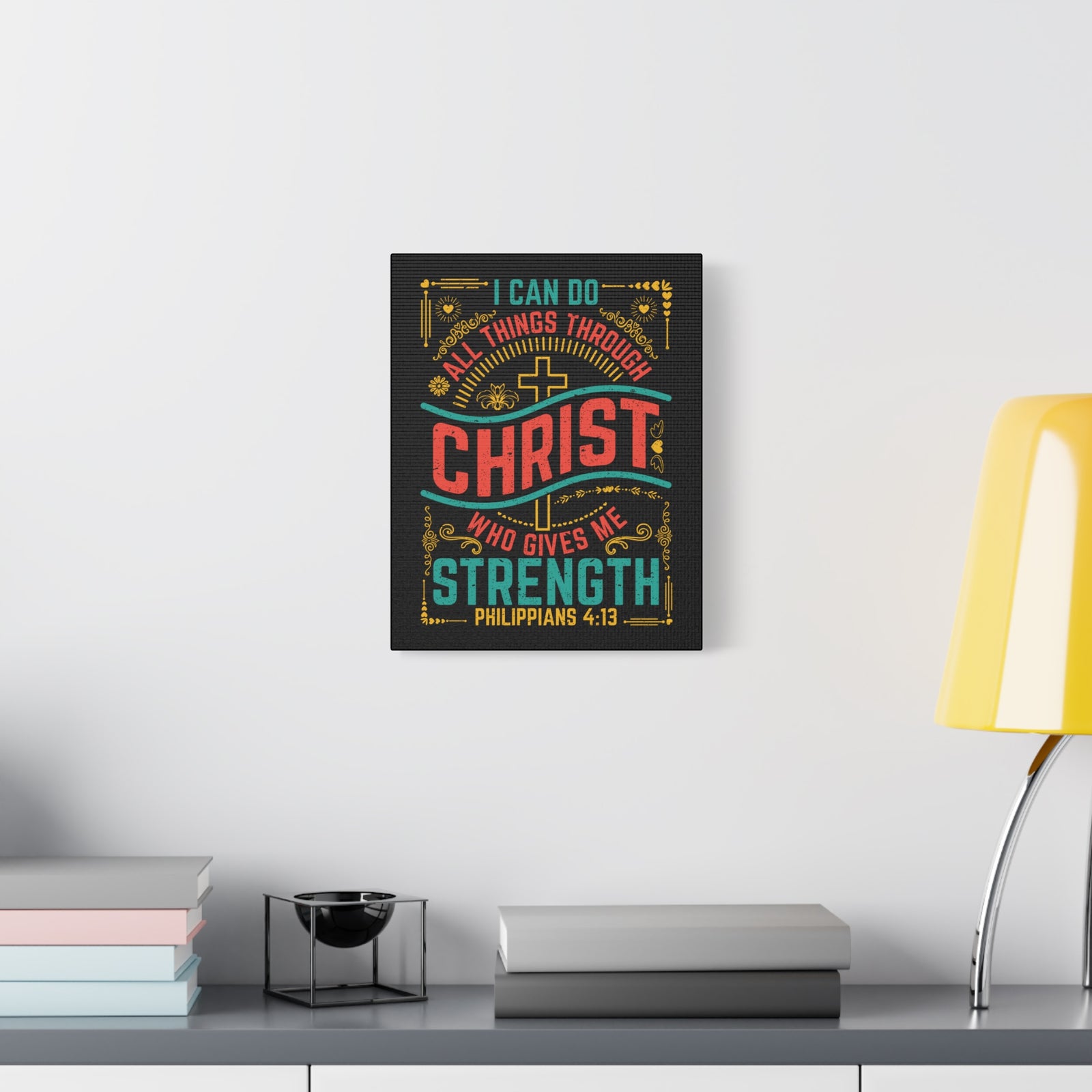 Scripture Canvas All Things Black Philippians 4:13 Christian Wall Art Bible Verse Print Ready to Hang-Express Your Love Gifts