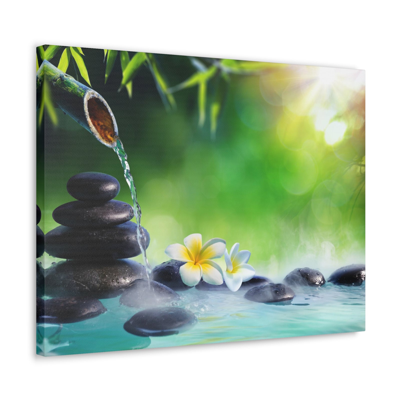 Plumeria Flowers in Fountain Forest Floral Nature Photography Canvas Wall Art for Home Decor Ready-to-Hang-Express Your Love Gifts