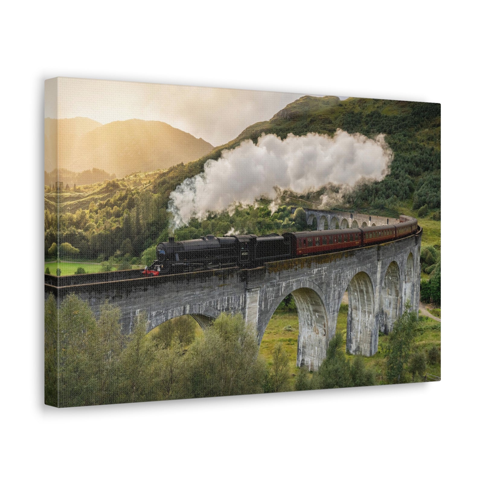 Steam Train Running On Scottish Highlands Modern Multicolor Scenic Nature Photography Canvas Home Office Decor Ready to Hang-Express Your Love Gifts
