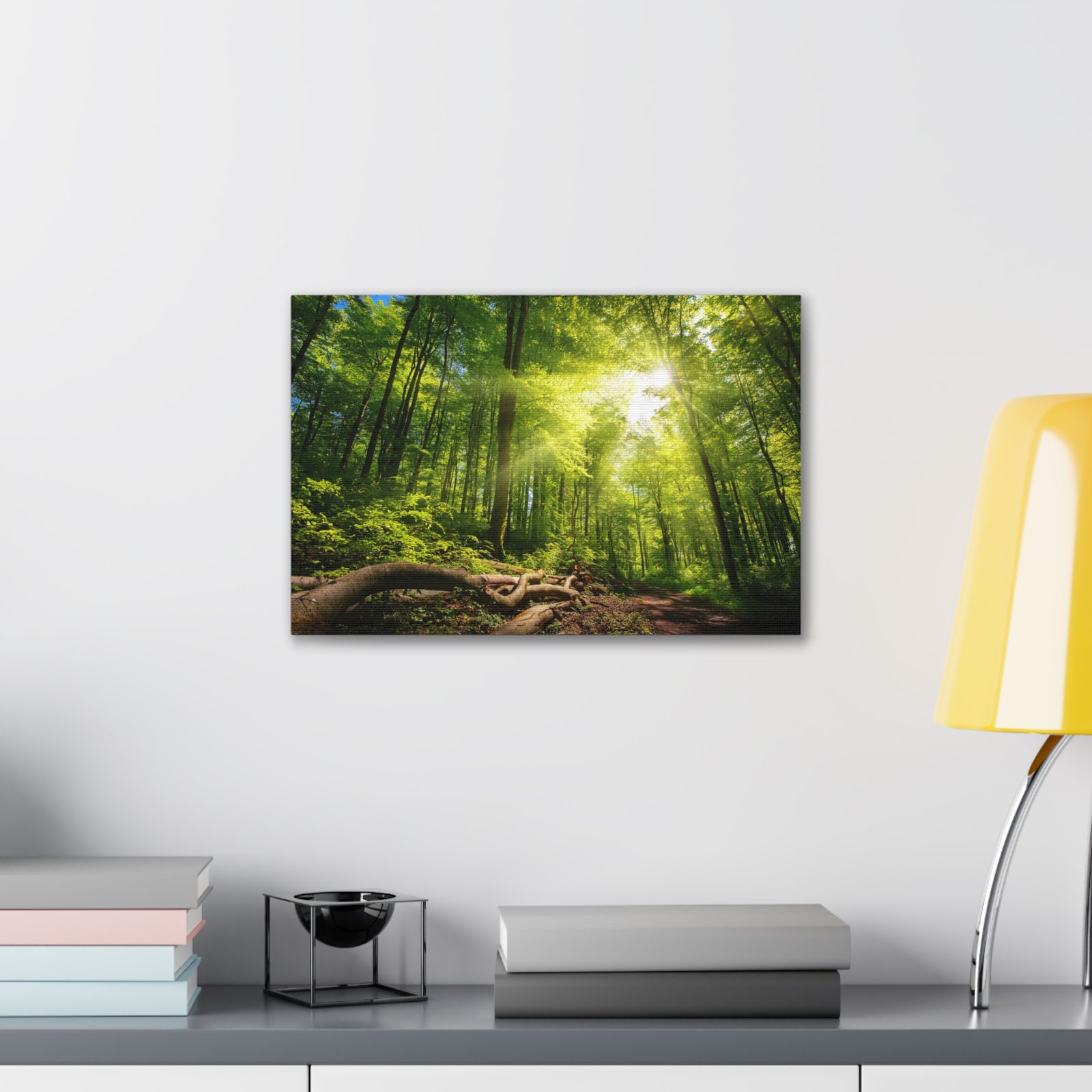 Sunlight Forest Green Nature Wilderness Photography Canvas Wall Art for Home Decor Ready-to-Hang-Express Your Love Gifts