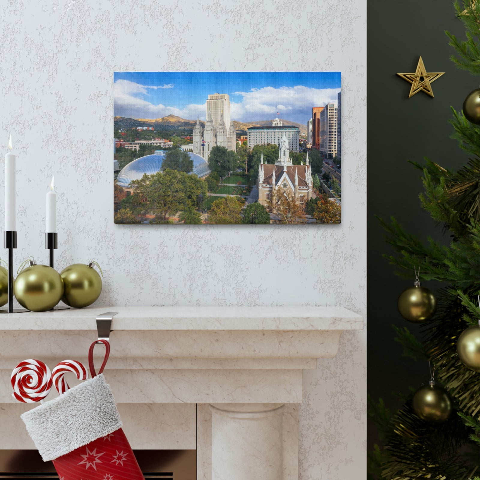 Salt Lake City Daytime Skyline Canvas Artwork High-Quality Breathtaking Stunning Cityscape for Home Decor Ready to Hang-Express Your Love Gifts
