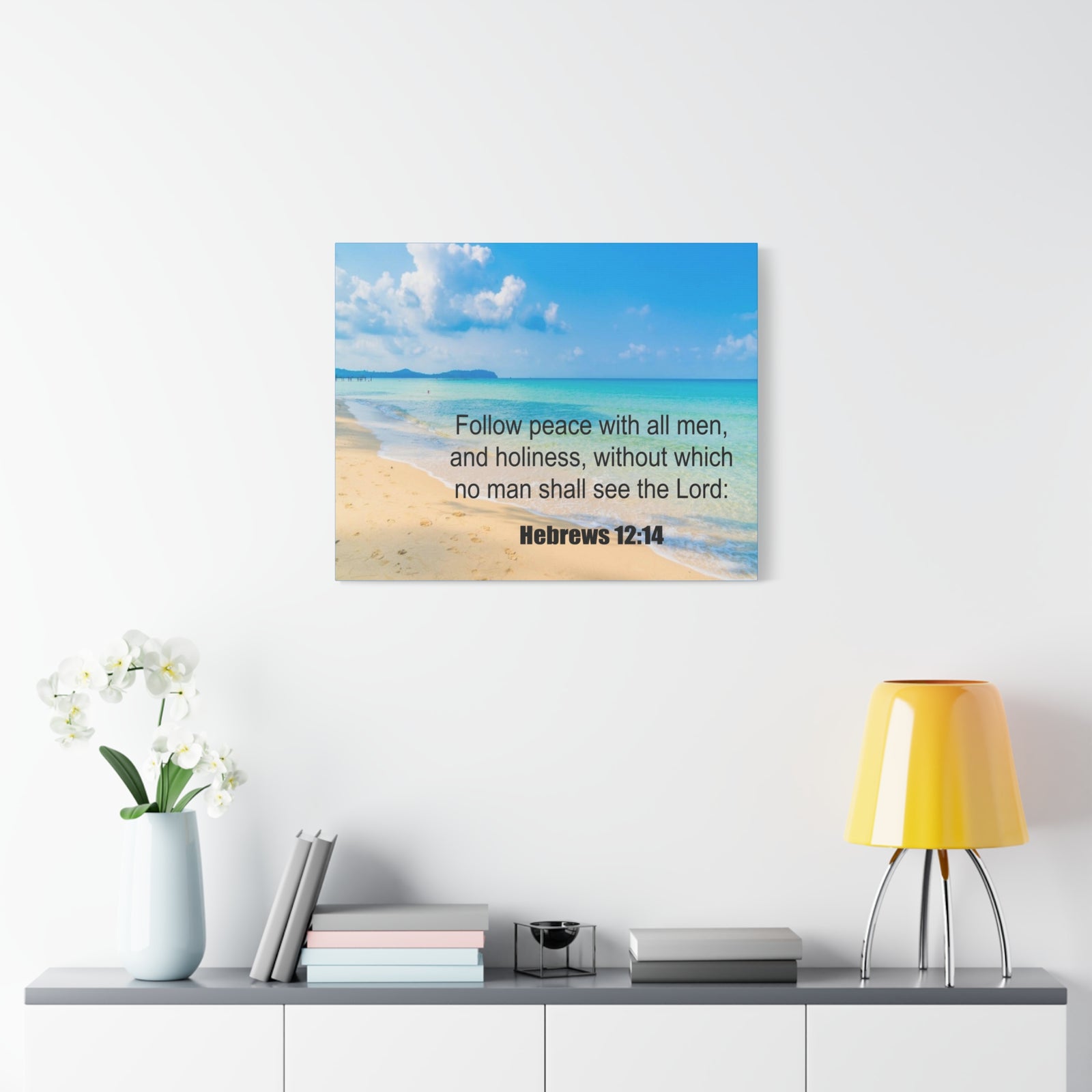 Scripture Canvas Follow Peace Hebrews 12:14 Christian Wall Art Print Ready to Hang-Express Your Love Gifts