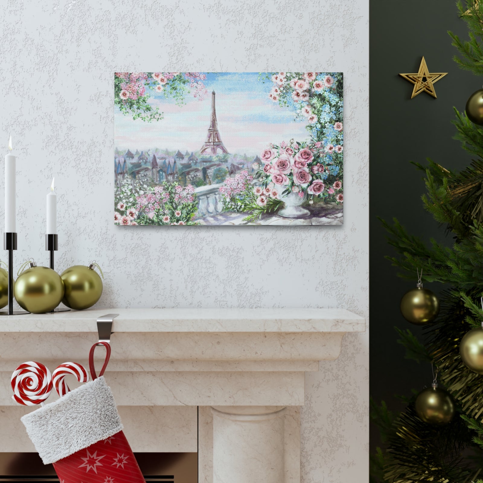 Paris Roses Pink Eiffel Tower France Canvas Artwork High-Quality Breathtaking French City for Home Decor Ready to Hang-Express Your Love Gifts