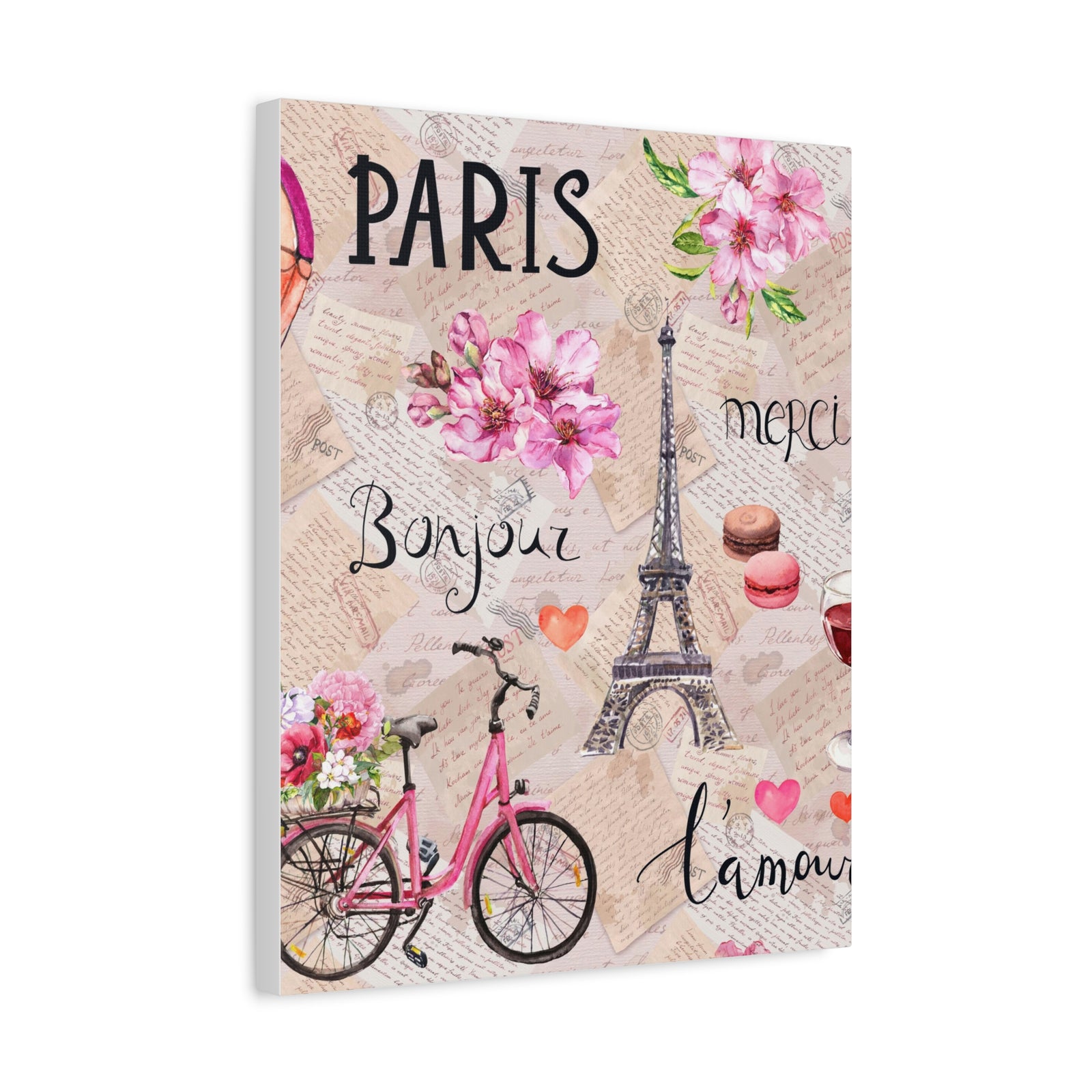 Eiffel Tower Pink Bike Paris Illustration France Canvas Artwork High-Quality Breathtaking French City for Home Decor Ready to Hang-Express Your Love Gifts
