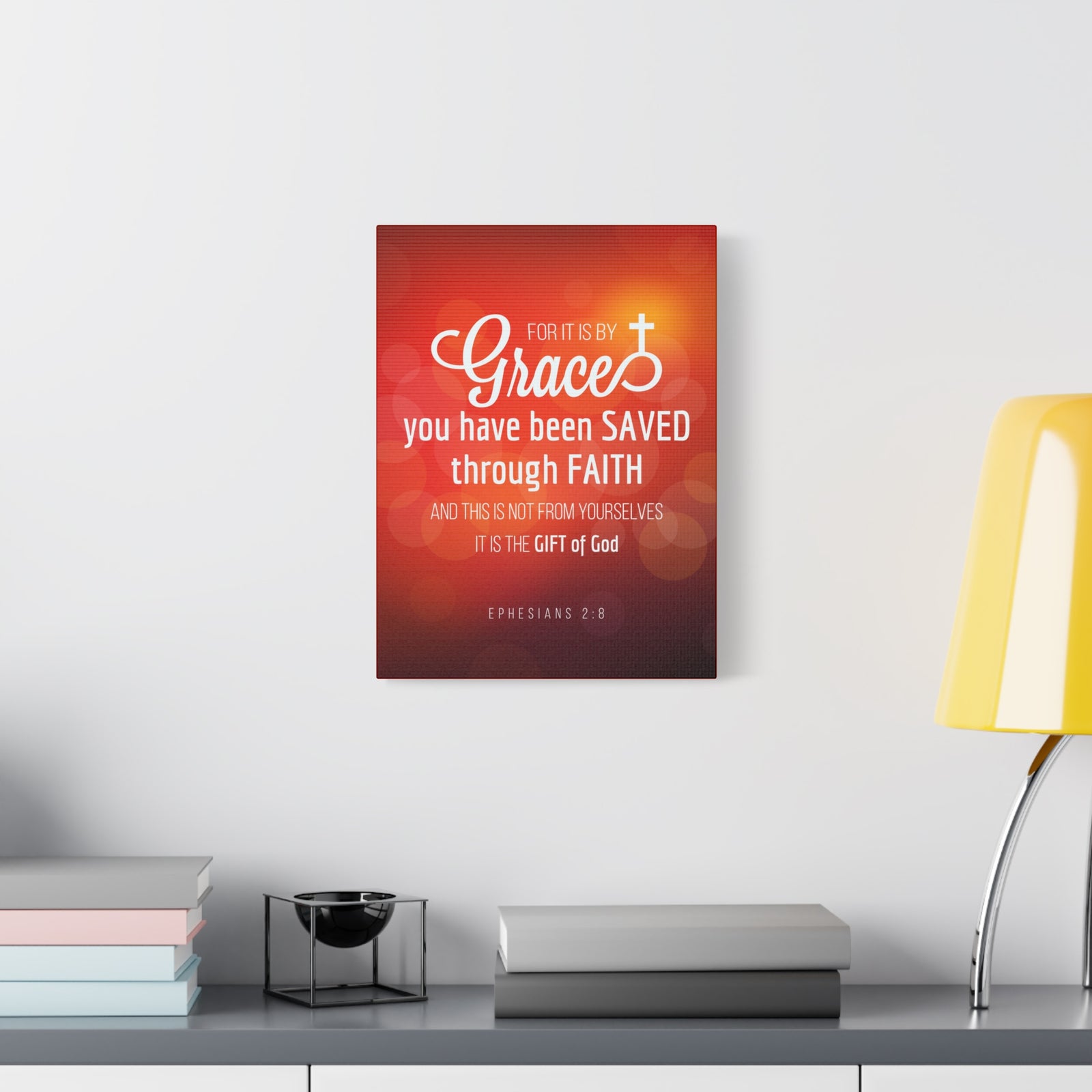 Scripture Canvas Saved Through Faith Ephesians 2:8 Wall Art Bible Verse Print Ready to Hang-Express Your Love Gifts