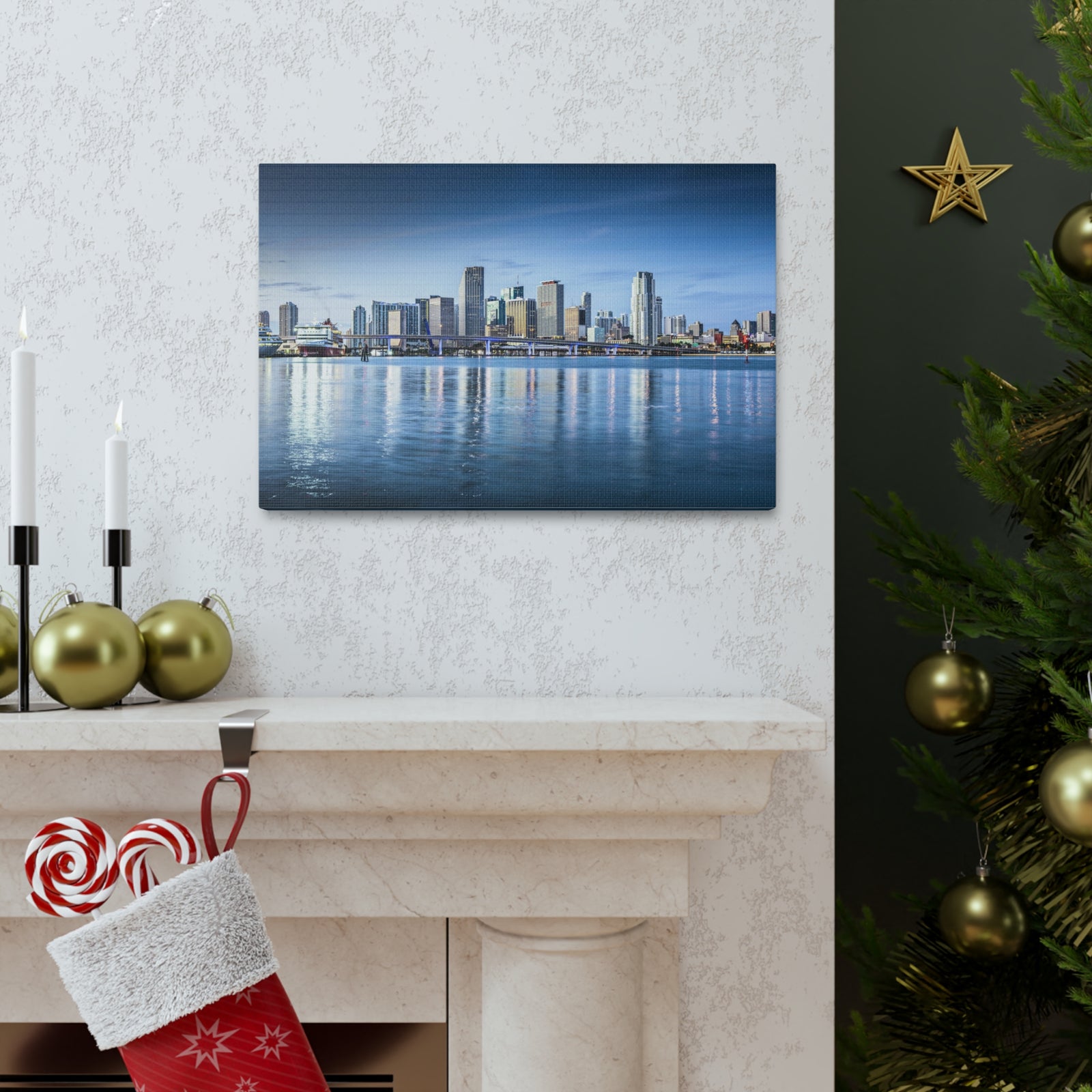 Miami Daytime Skyline Canvas Artwork High-Quality Breathtaking Stunning Cityscape for Home Decor Ready to Hang-Express Your Love Gifts