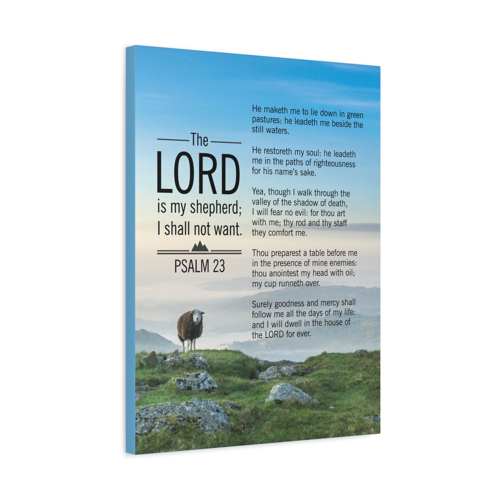 Bible Verse Canvas The Lord is My Shepherd Blue Sky Psalm 23 Wall Art Christian Home Decor-Express Your Love Gifts