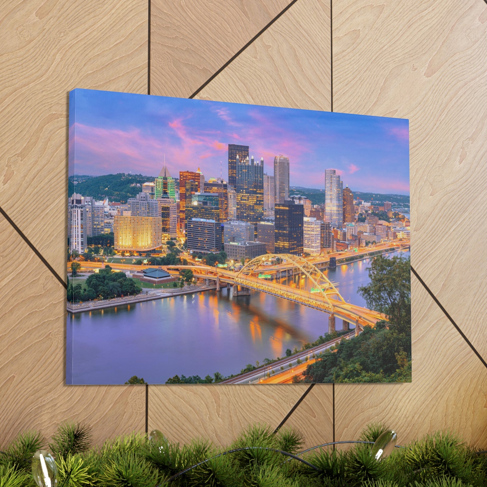 Pittsburgh Night Skyline Canvas Artwork High-Quality Breathtaking Stunning Cityscape for Home Decor Ready to Hang-Express Your Love Gifts