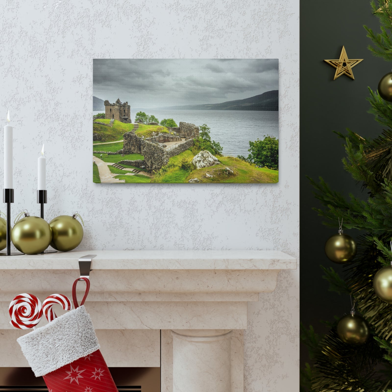 Loch Ness Scotland Modern Ruins of Urquhart Castle Multicolor Scenic Nature Photography Canvas Home Office Decor Ready to Hang-Express Your Love Gifts