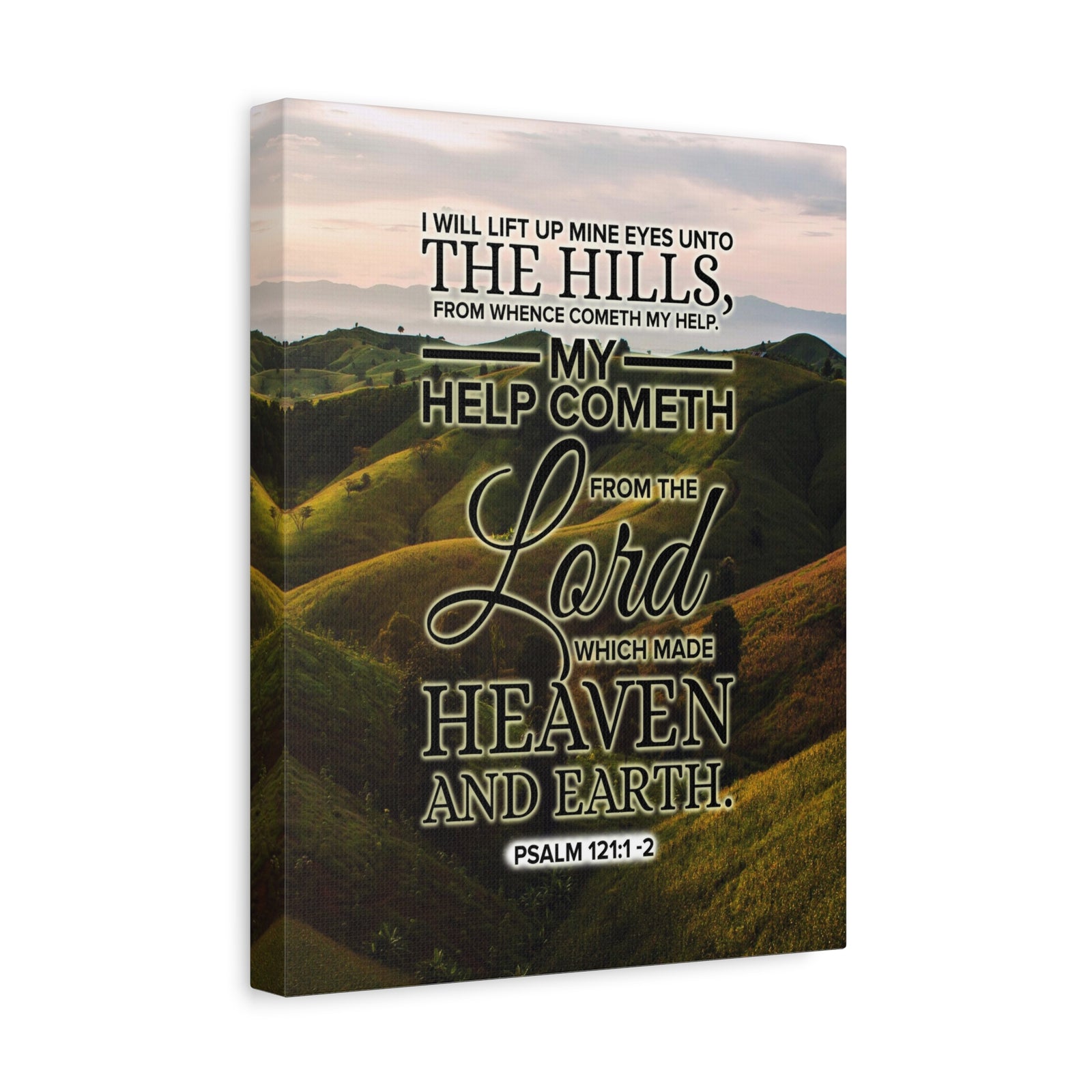 Scripture Canvas Heaven and Earth Psalm 121:1-2 KJV Christian Wall Art Bible Verse Print Ready to Hang-Express Your Love Gifts