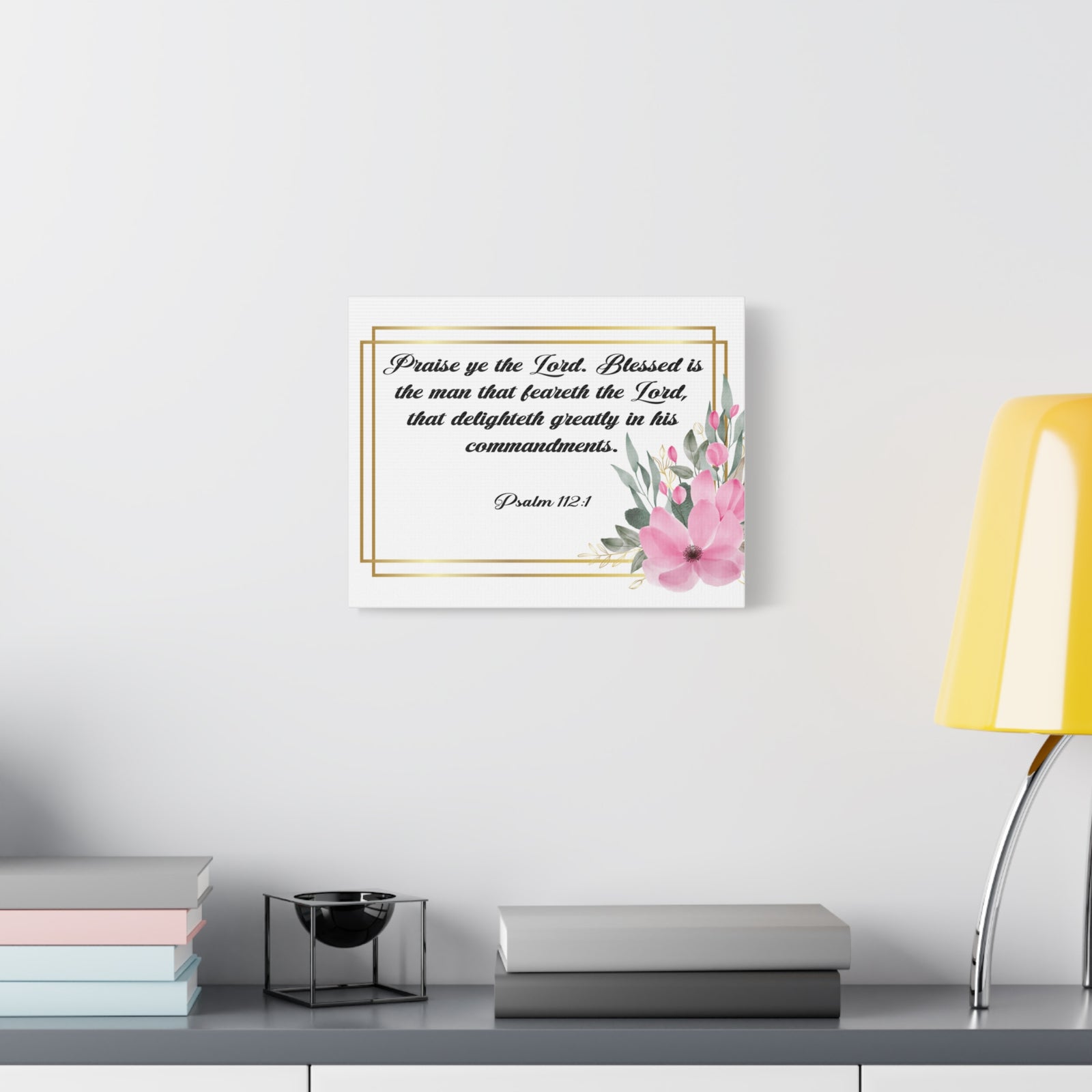 Bible Verse Canvas Praise Ye The Lord Psalm 112:1 Christian Home Décor Wall Art Scripture Ready to Hang Faith Print-Express Your Love Gifts