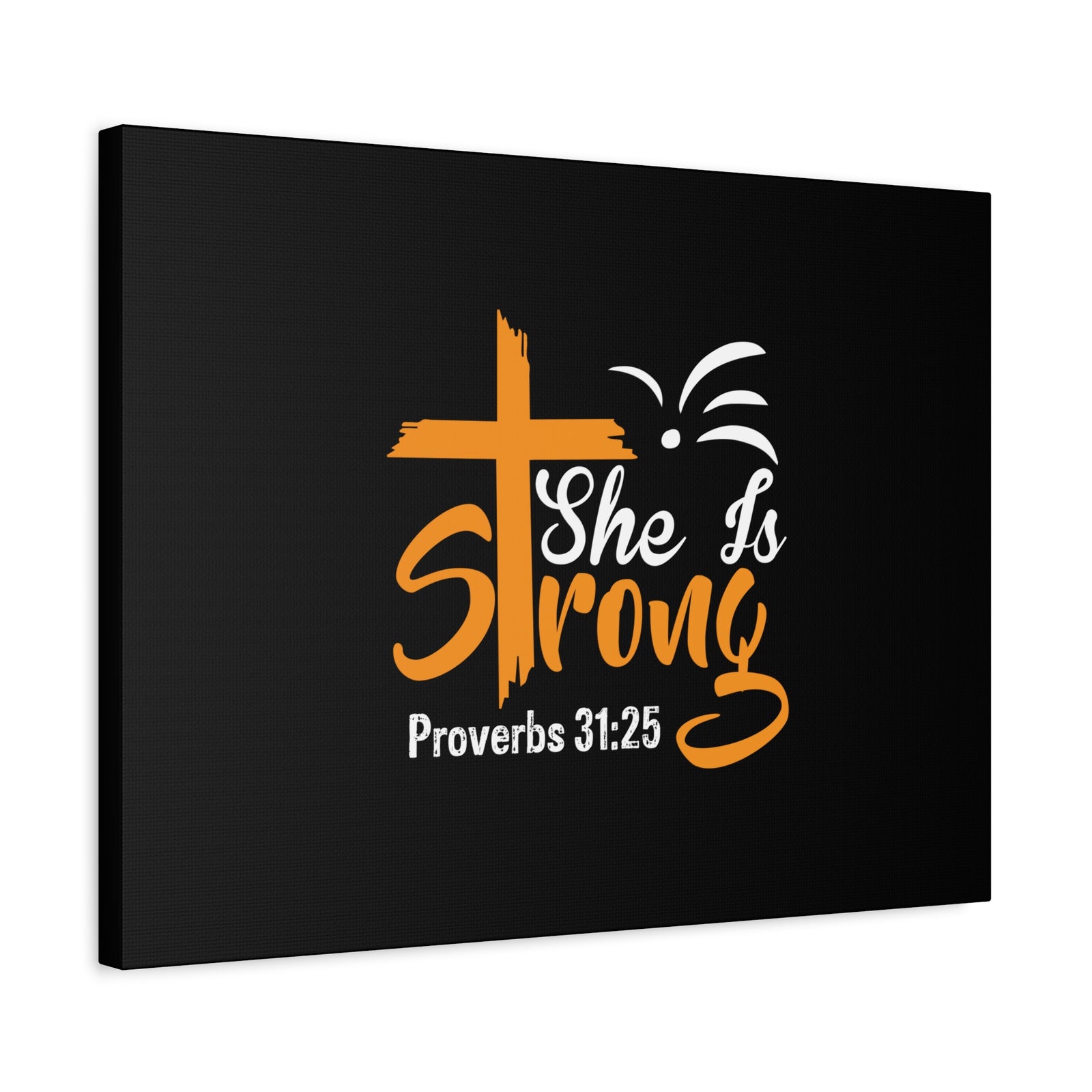 Scripture Canvas She Is Strong Orange Proverbs 31:25 Christian Wall Art Bible Verse Print Ready to Hang-Express Your Love Gifts