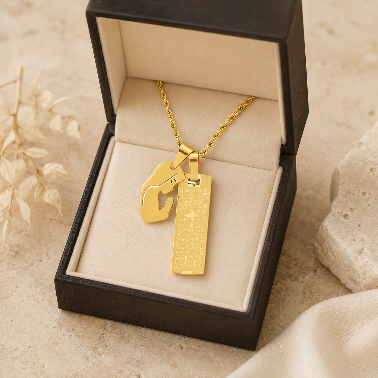 Hail Mary Men's Stainless Steel or 18K Gold Plated Pendant Necklace 24" Chain-Express Your Love Gifts