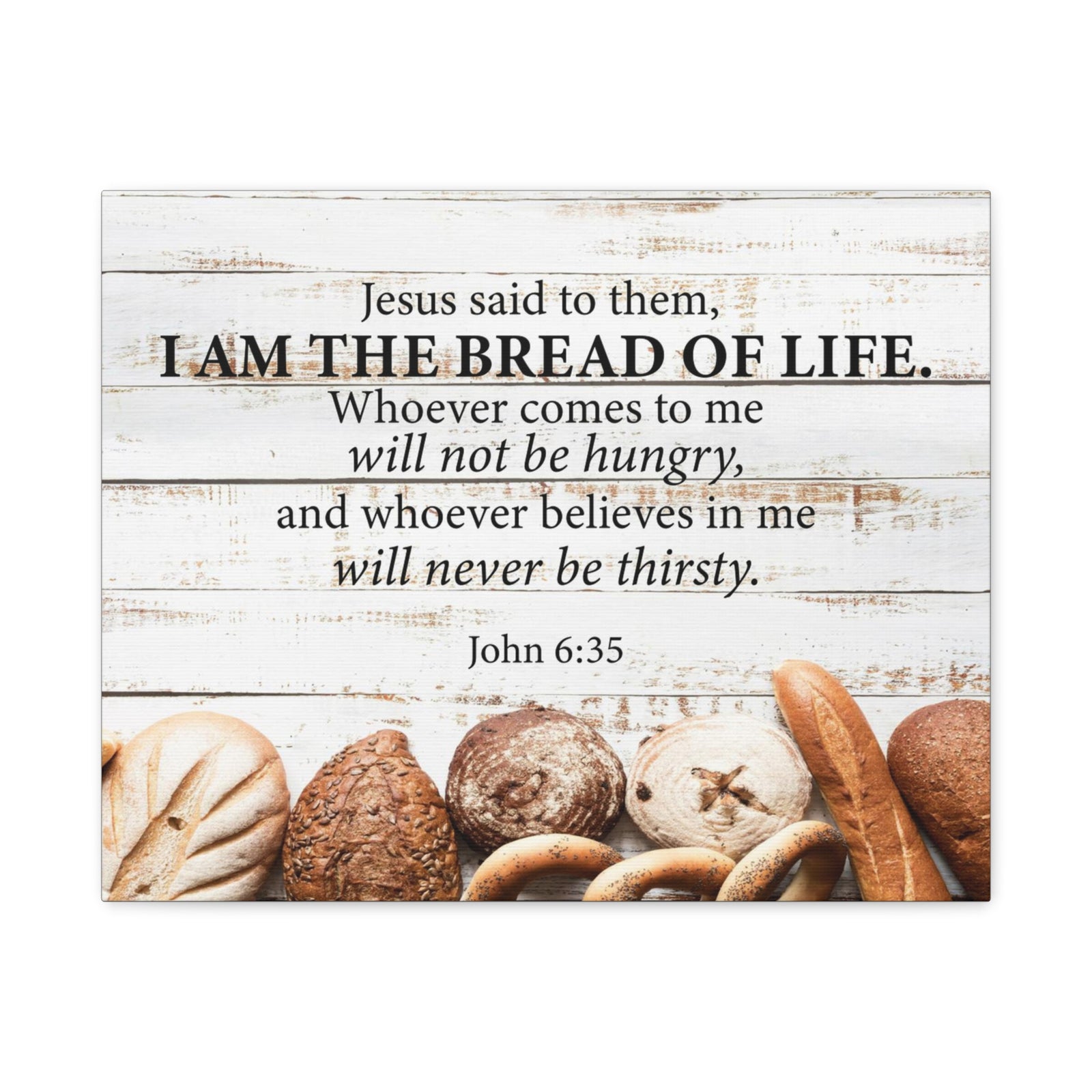 Bible Verse Canvas Bread of Life John 6:35 Scripture Wall Art Christian Home Decor-Express Your Love Gifts