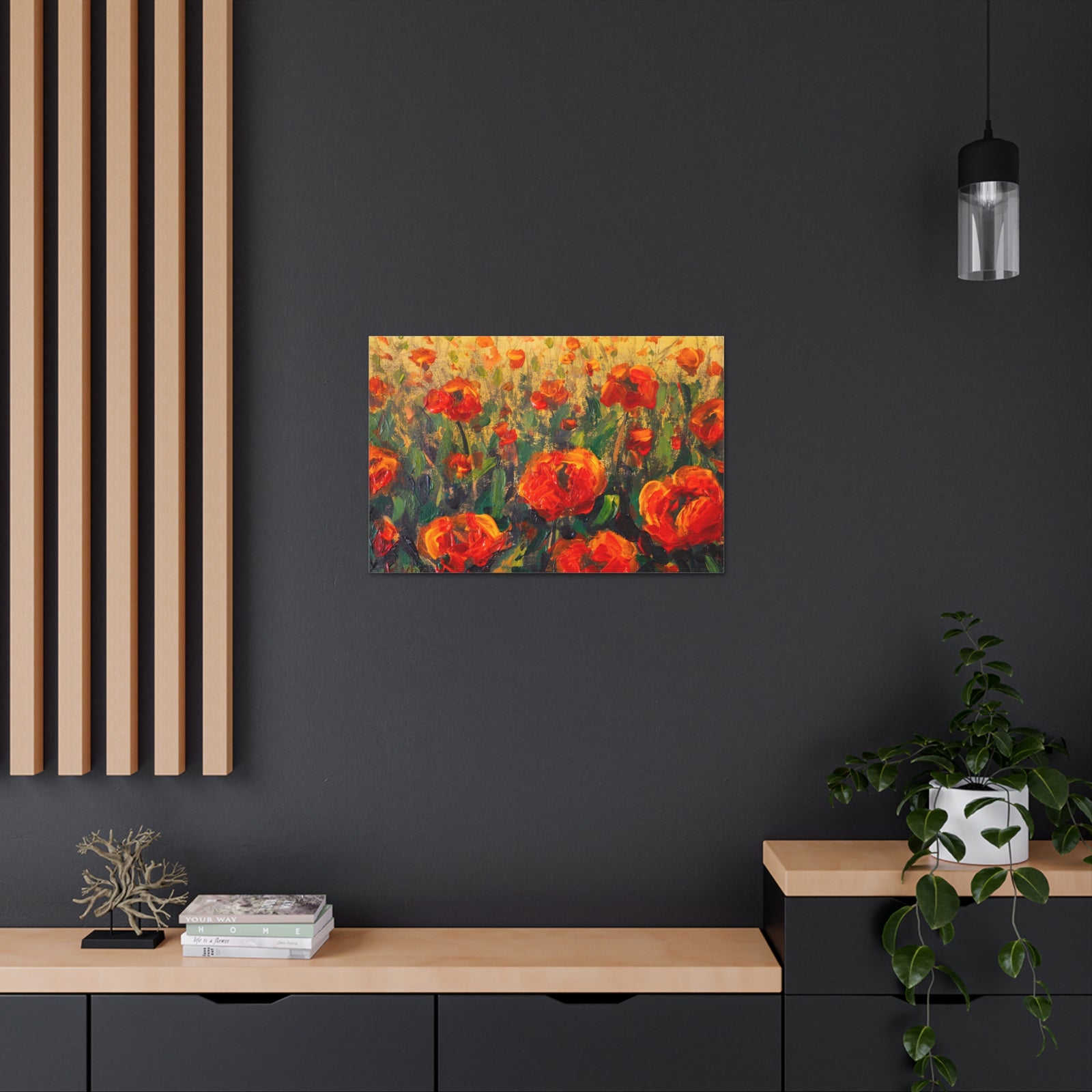 Red Large Poppies In Green Grass Flower Canvas Wall Art for Home Decor Ready-to-Hang-Express Your Love Gifts