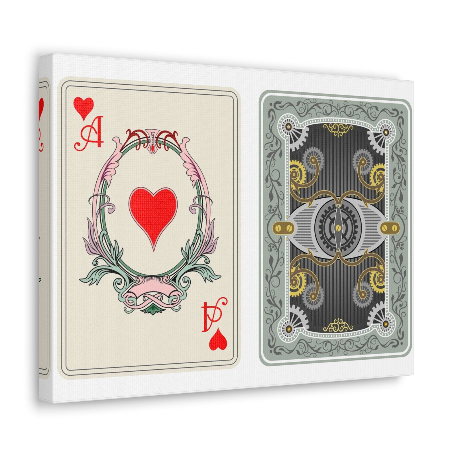 Steampunk Style Ace Of Hearts Playing Card Canvas Wall Art for Home Decor Ready-to-Hang-Express Your Love Gifts