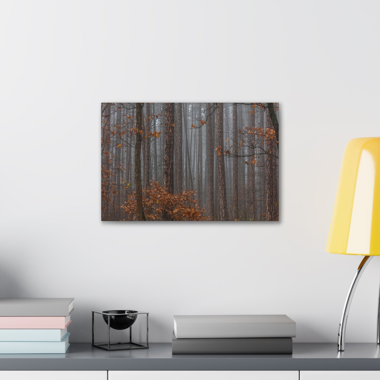 Autumn Forest Misty Orange Leave Nature Wilderness Photography Canvas Wall Art for Home Decor Ready-to-Hang-Express Your Love Gifts