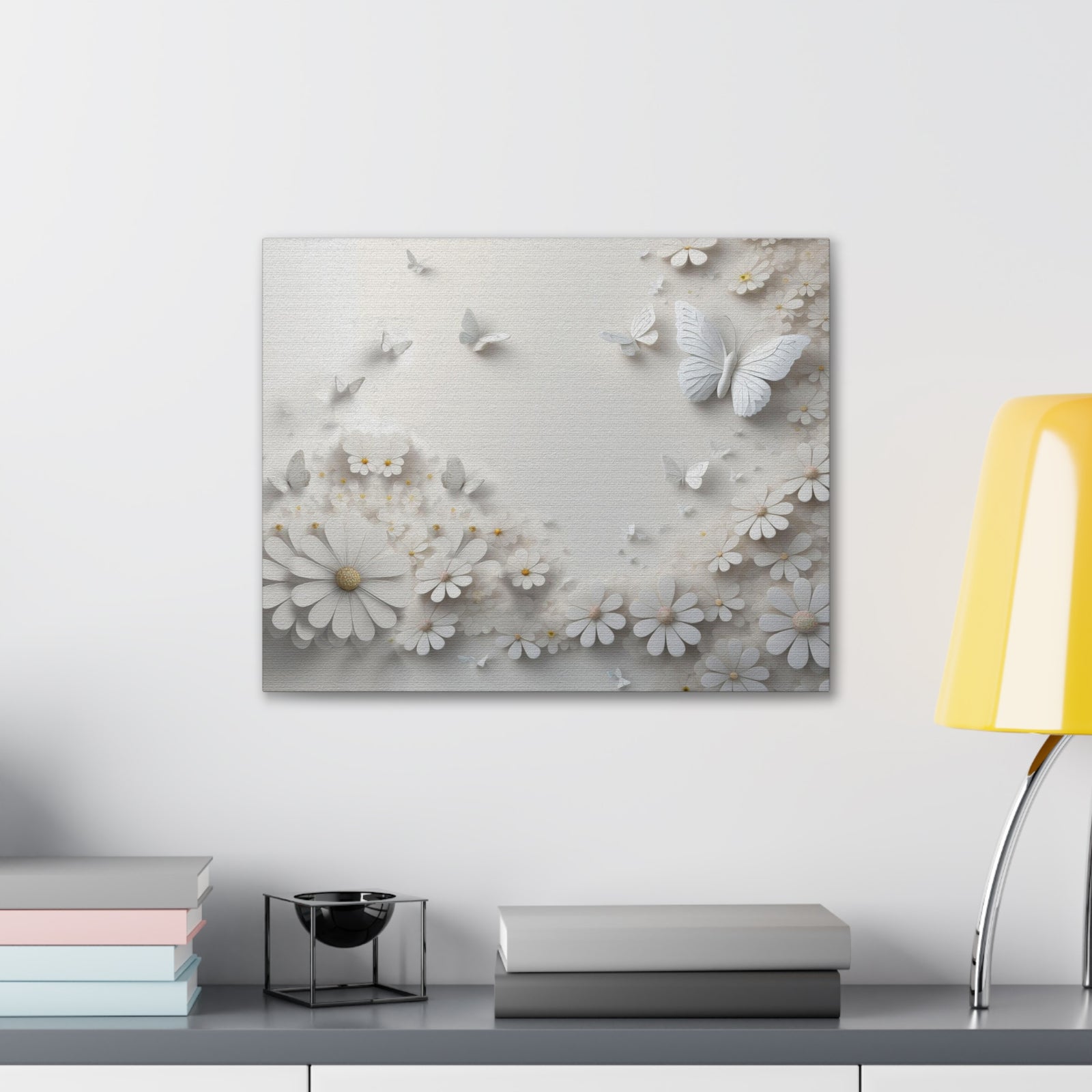 Abstract 3D White Background With Small And Large Flowers And Butterflies Oil Painting Canvas Wall Art for Home Decor Ready-to-Hang-Express Your Love Gifts