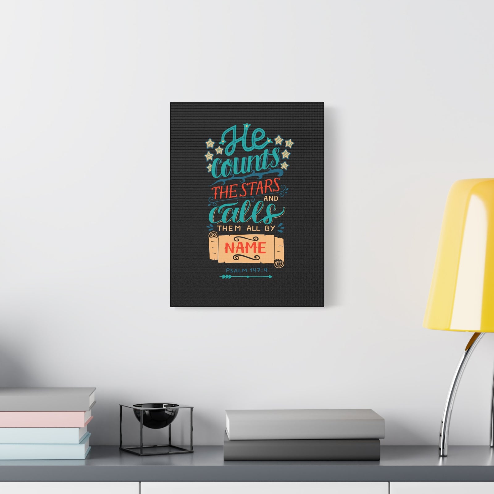Scripture Canvas He Counts The Stars Psalm 147:4 Christian Wall Art Bible Verse Print Ready to Hang-Express Your Love Gifts