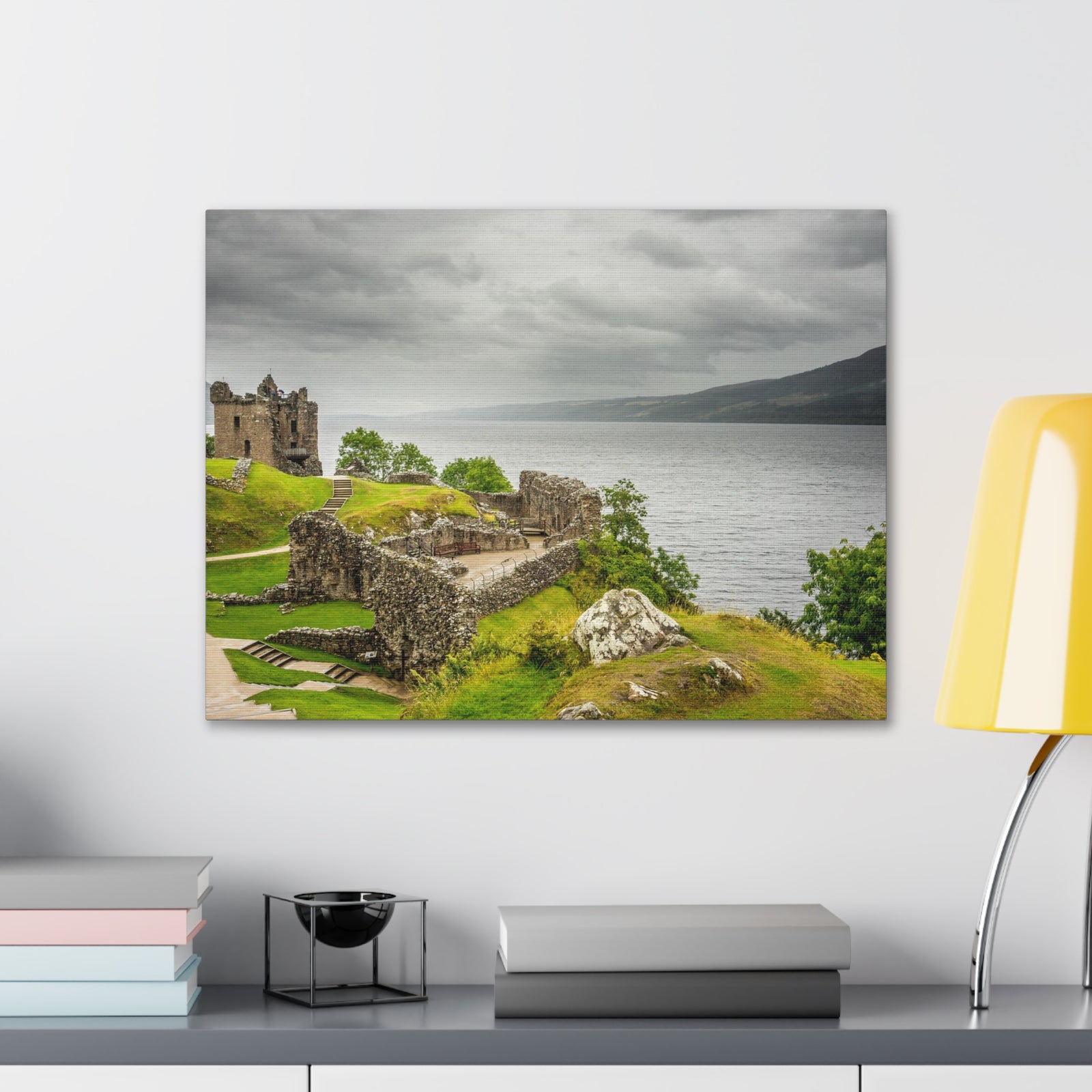 Loch Ness Scotland Modern Ruins of Urquhart Castle Multicolor Scenic Nature Photography Canvas Home Office Decor Ready to Hang-Express Your Love Gifts