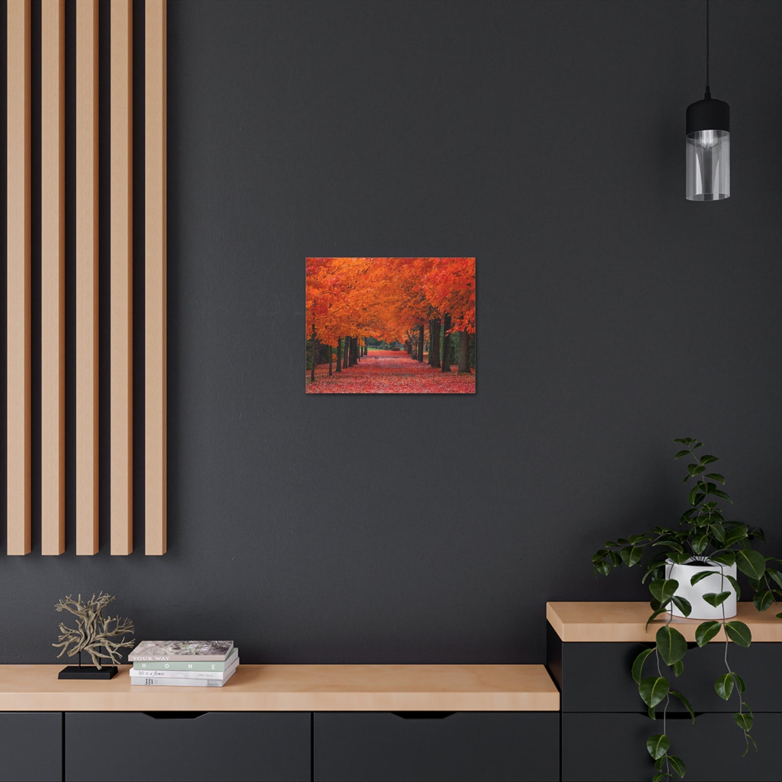 Autumn Forest Orange Leave Tree Trail Nature Wilderness Photography Canvas Wall Art for Home Decor Ready-to-Hang-Express Your Love Gifts