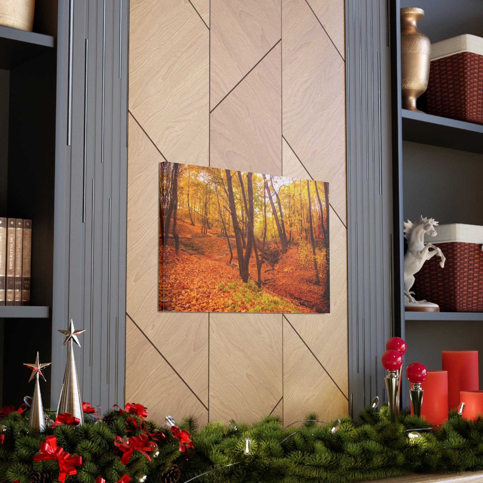 Fall Orange Tree Forest Nature Wilderness Photography Canvas Wall Art for Home Decor Ready-to-Hang-Express Your Love Gifts