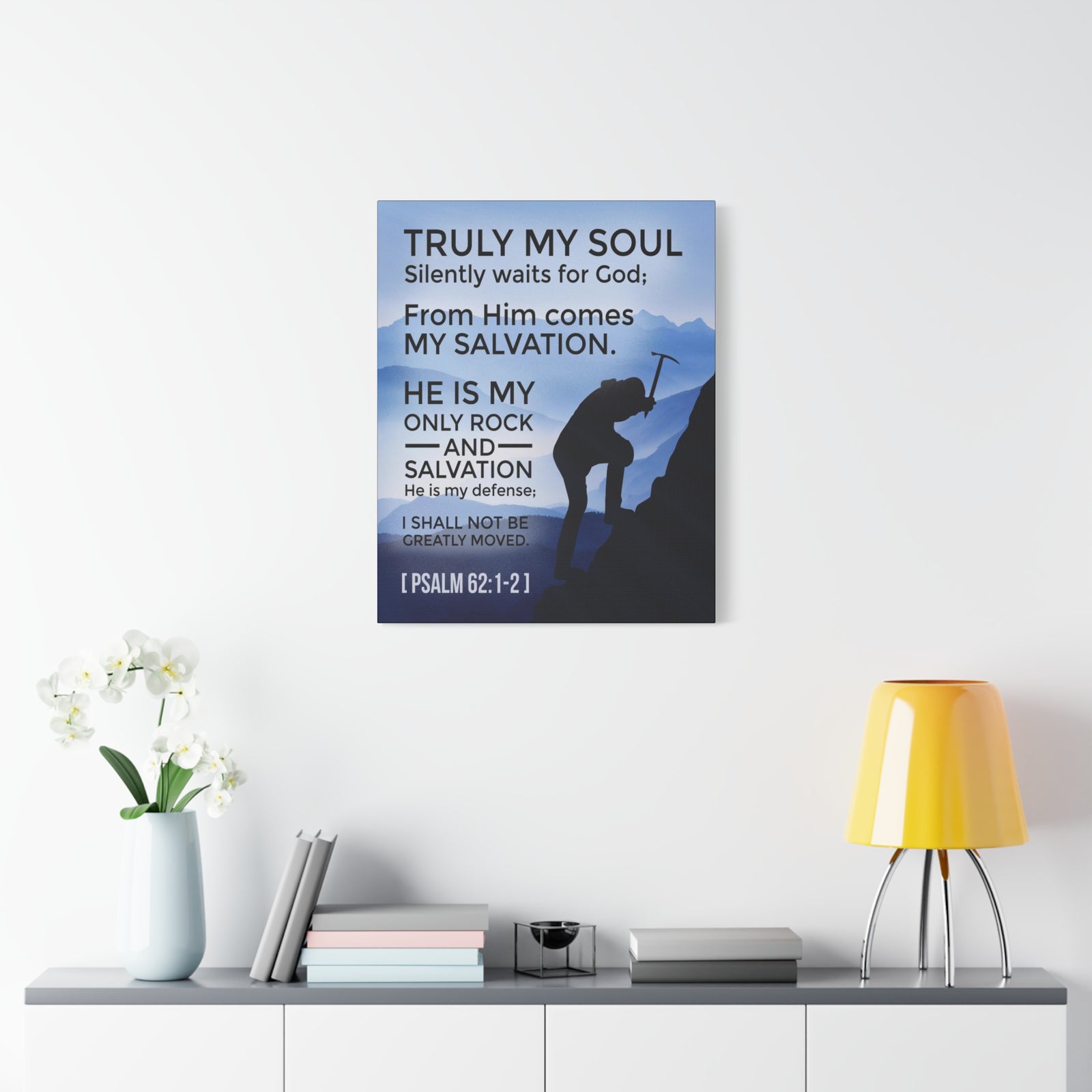 Scripture Canvas Rock And Salvation Psalm 62:1-2 Christian Wall Art Bible Verse Print Ready to Hang-Express Your Love Gifts