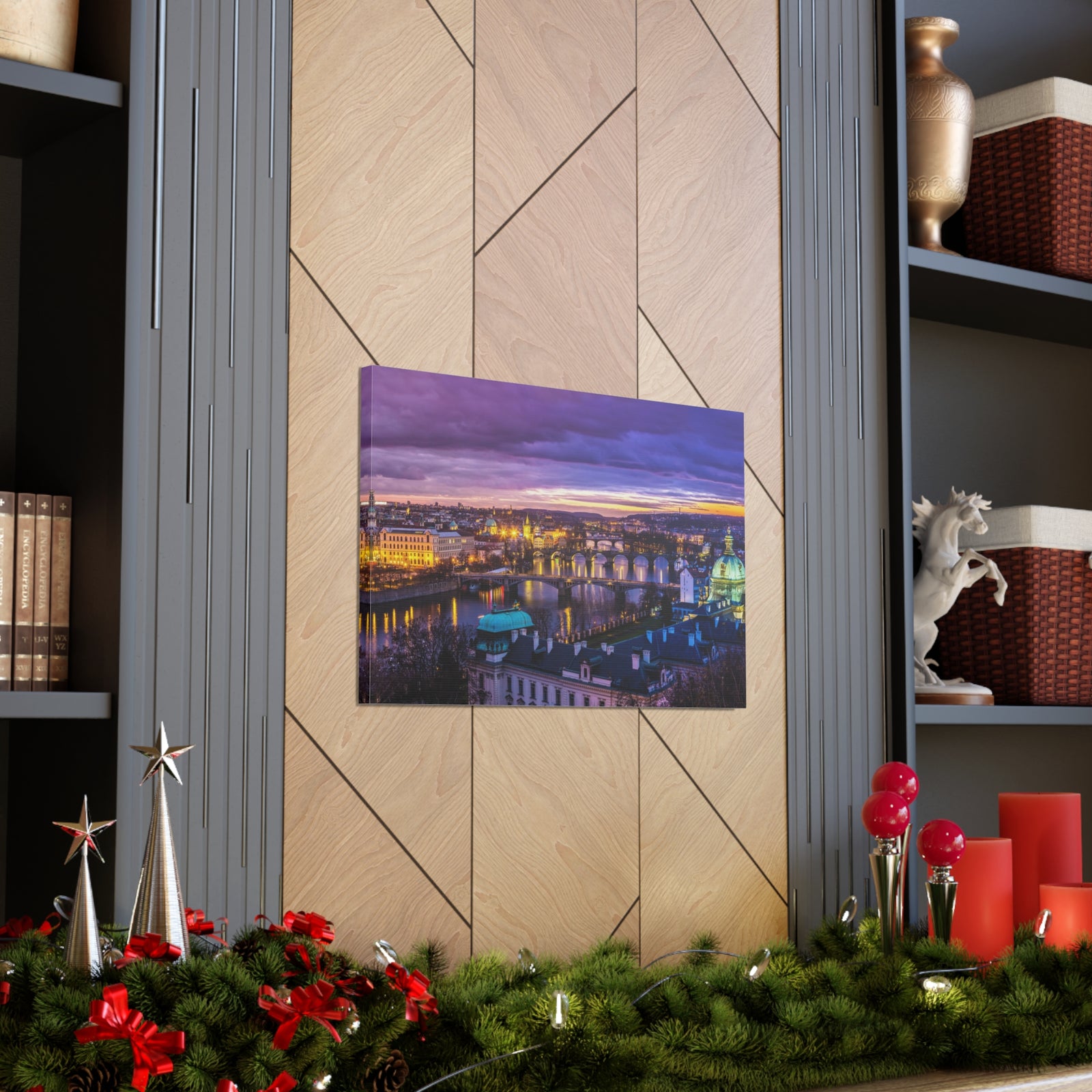 Prague Night Skyline Canvas Artwork High-Quality Breathtaking Stunning Cityscape for Home Decor Ready to Hang-Express Your Love Gifts