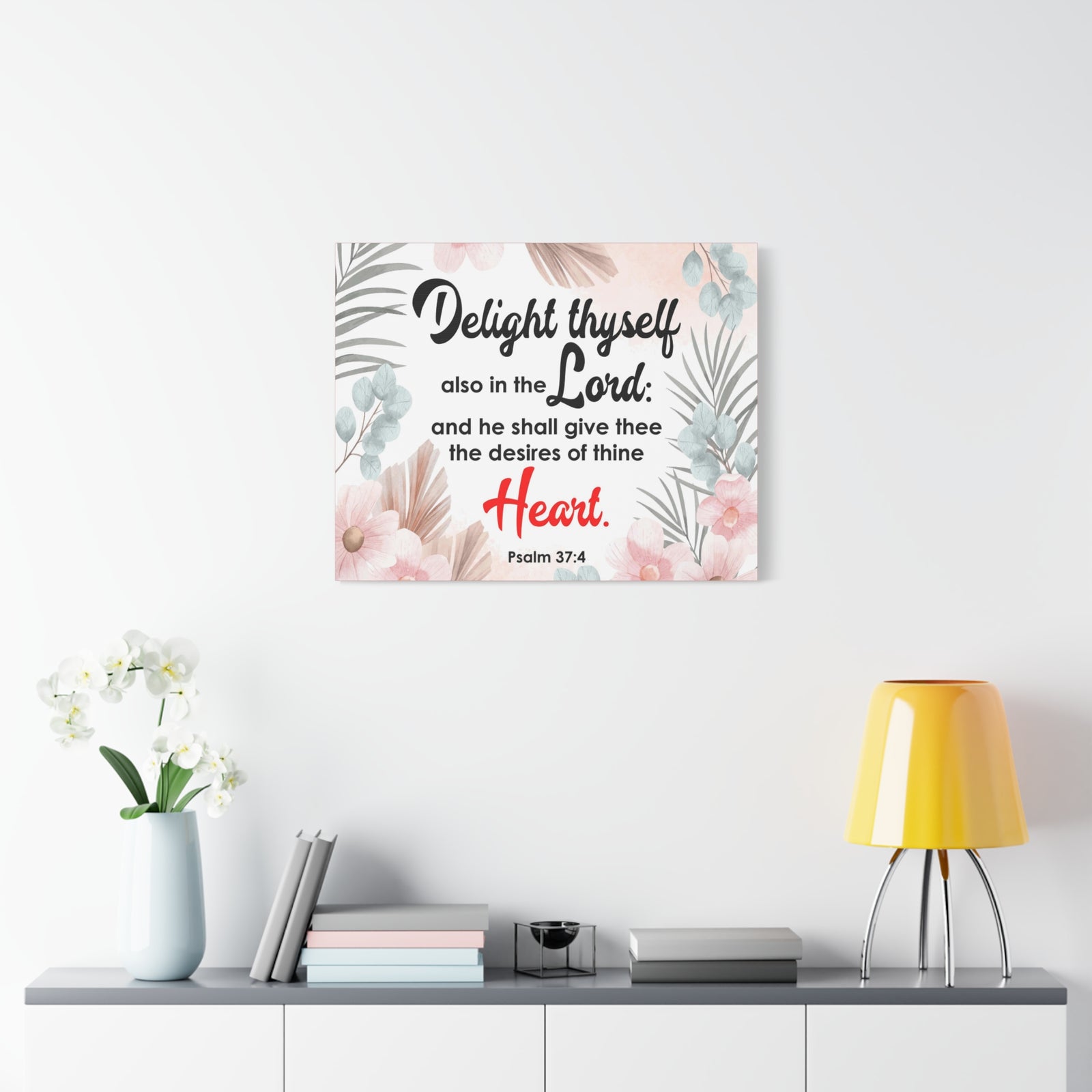 Scripture Canvas Delight Thyself Psalm 37:4 Wall Art Bible Verse Print Ready to Hang-Express Your Love Gifts