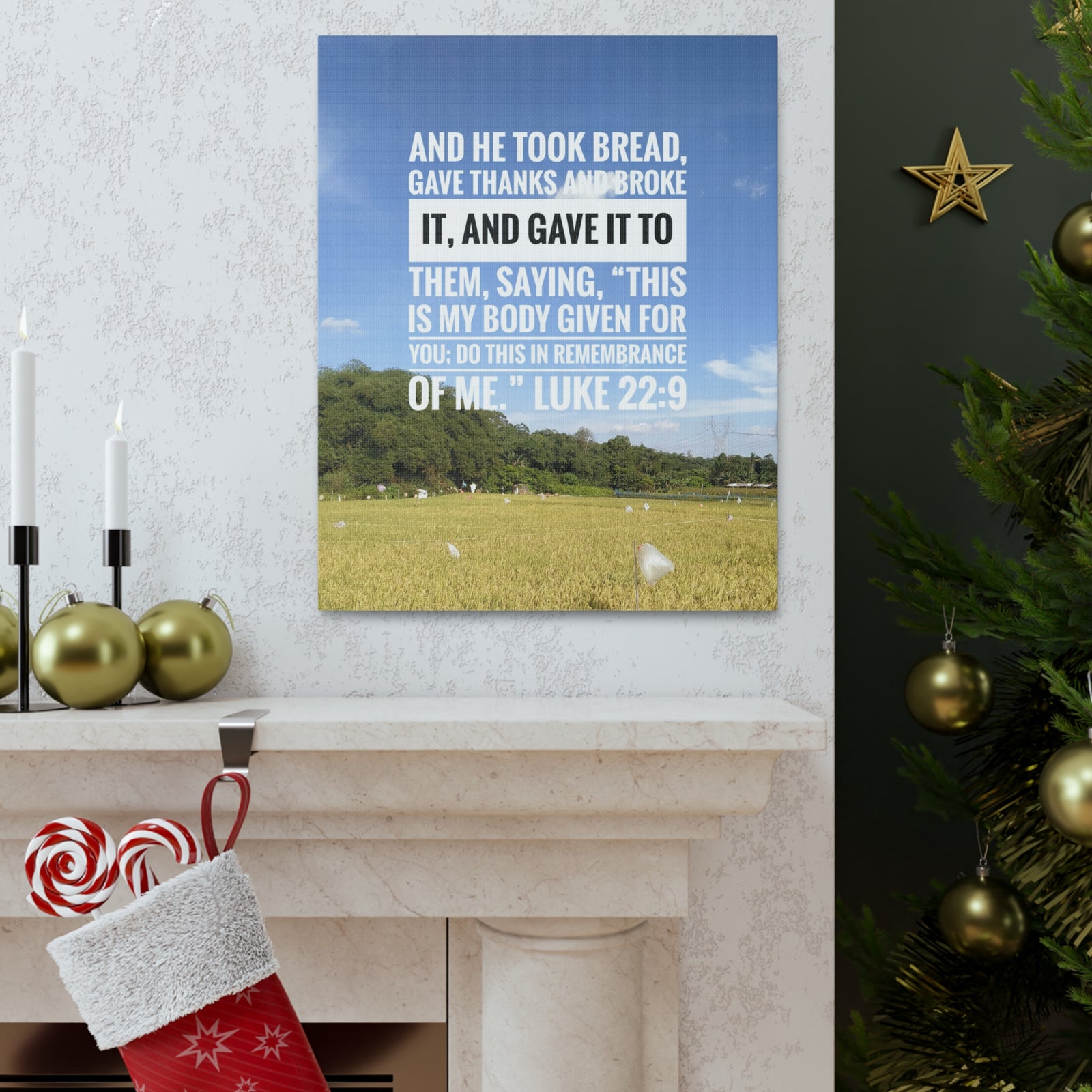 Scripture Canvas Gave Thanks Luke 22:9 Christian Wall Art Bible Verse Print Ready to Hang-Express Your Love Gifts