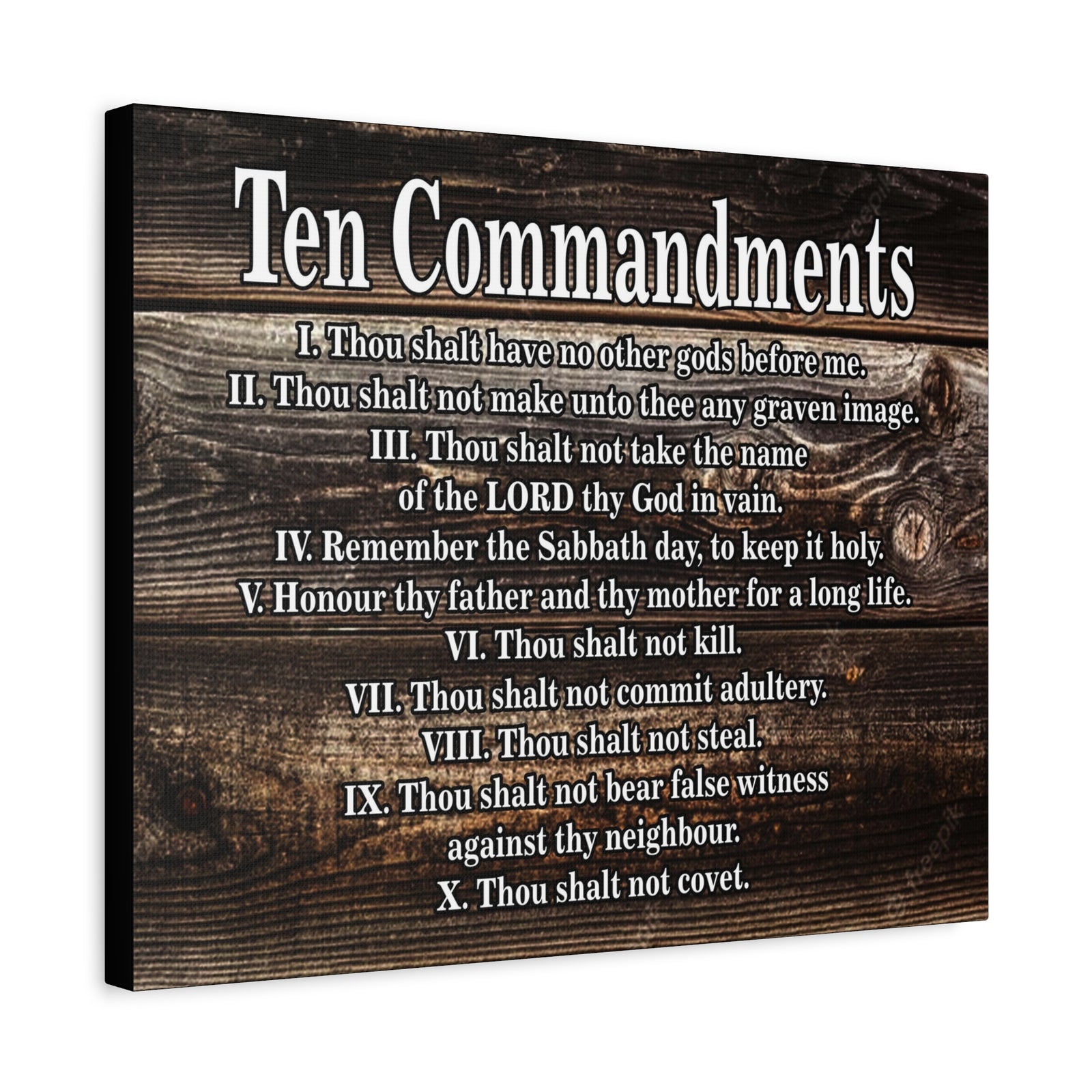 Scripture Canvas Ten Commandments Wood Brown Christian Wall Art Print Ready to Hang-Express Your Love Gifts