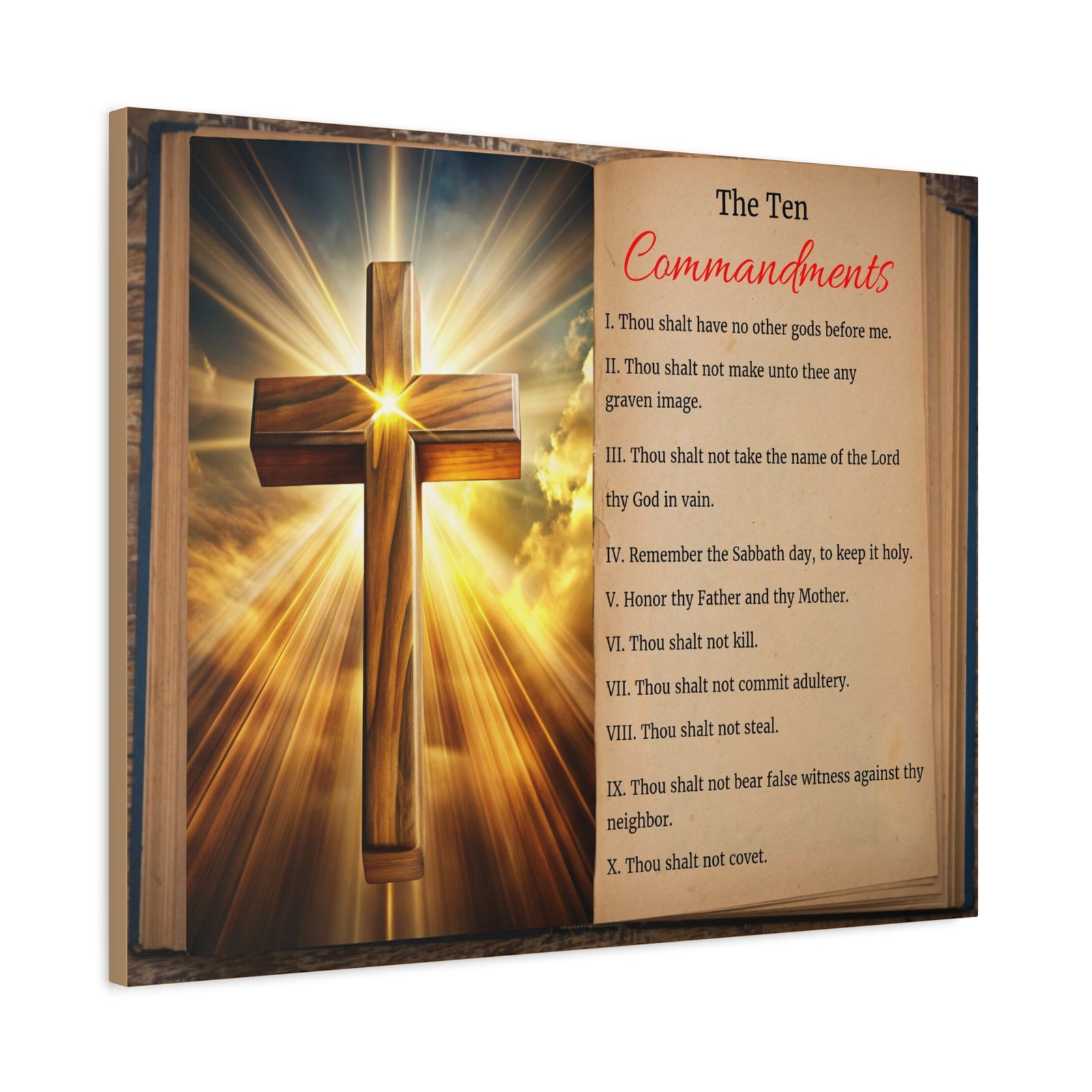 Scripture Walls The Ten Commandments Open Book Cross Bible Canvas Christian Wall Art Ready to Hang Unframed-Express Your Love Gifts