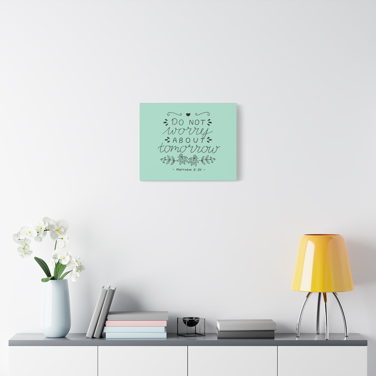 Scripture Canvas Tomorrow Teal Matthew 6:34 Christian Wall Art Bible Verse Print Ready to Hang-Express Your Love Gifts