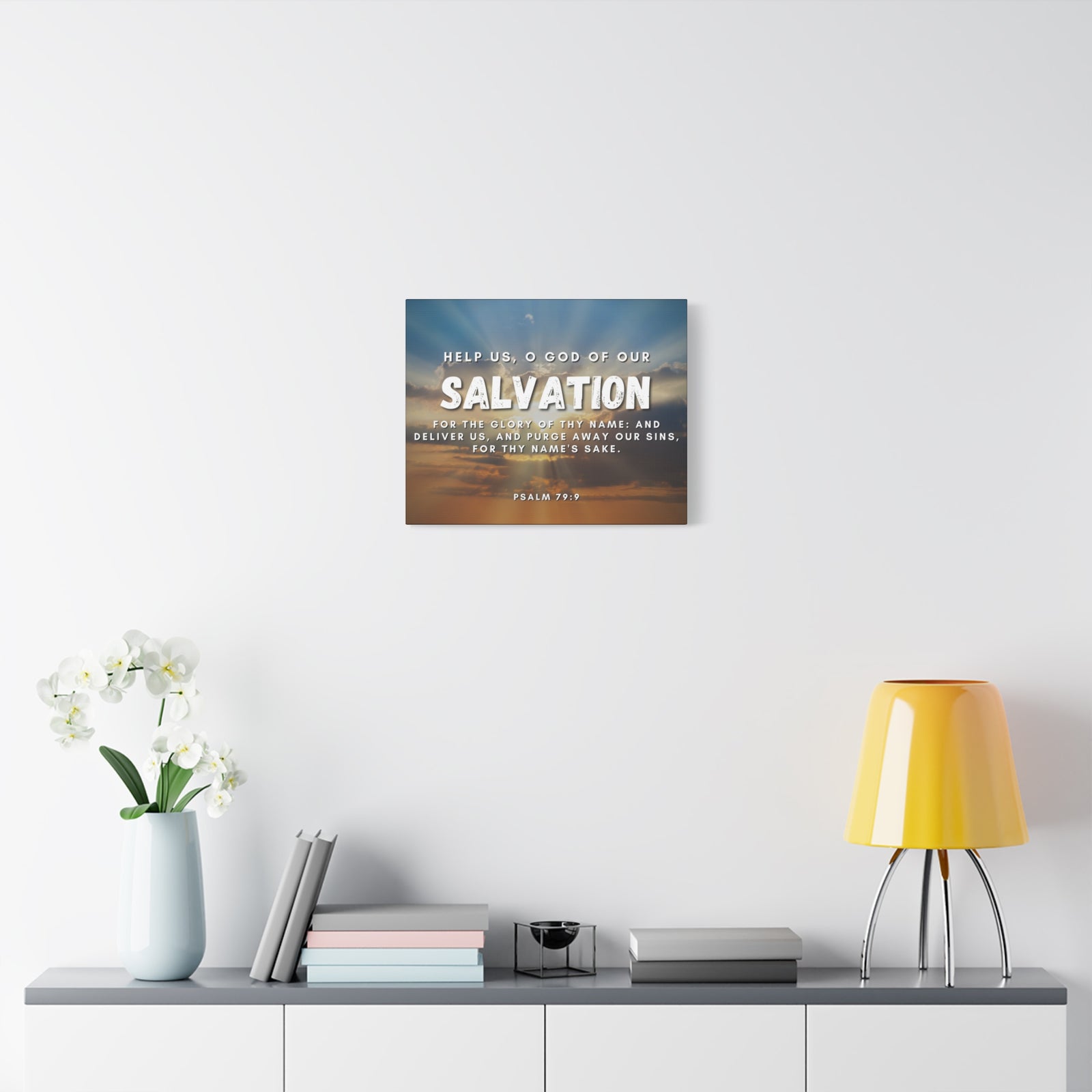 Scripture Canvas Salvation Psalm 79:9 Christian Wall Art Bible Verse Print Ready to Hang-Express Your Love Gifts