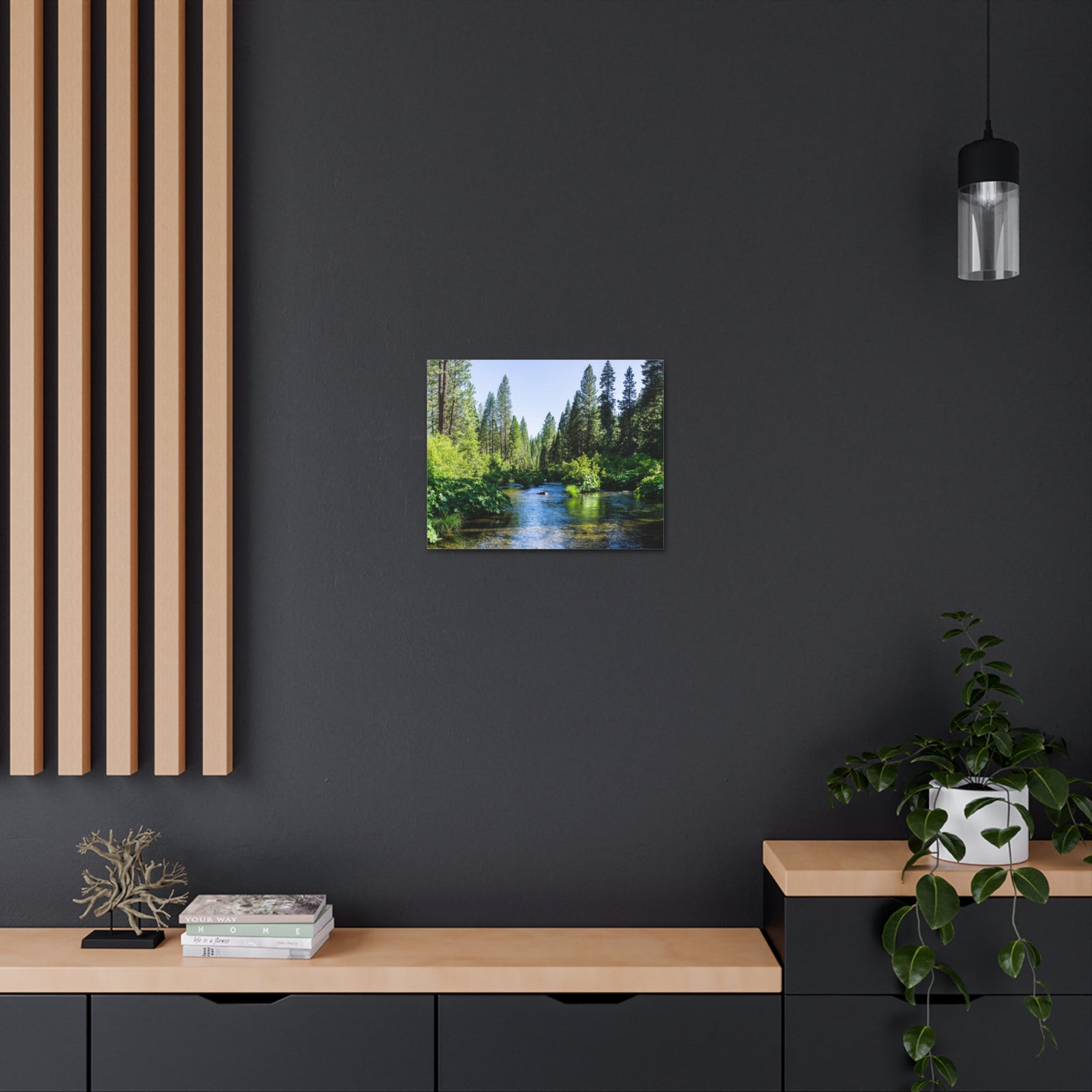 River Through The Green Forest Nature Wilderness Photography Canvas Wall Art for Home Decor Ready-to-Hang-Express Your Love Gifts