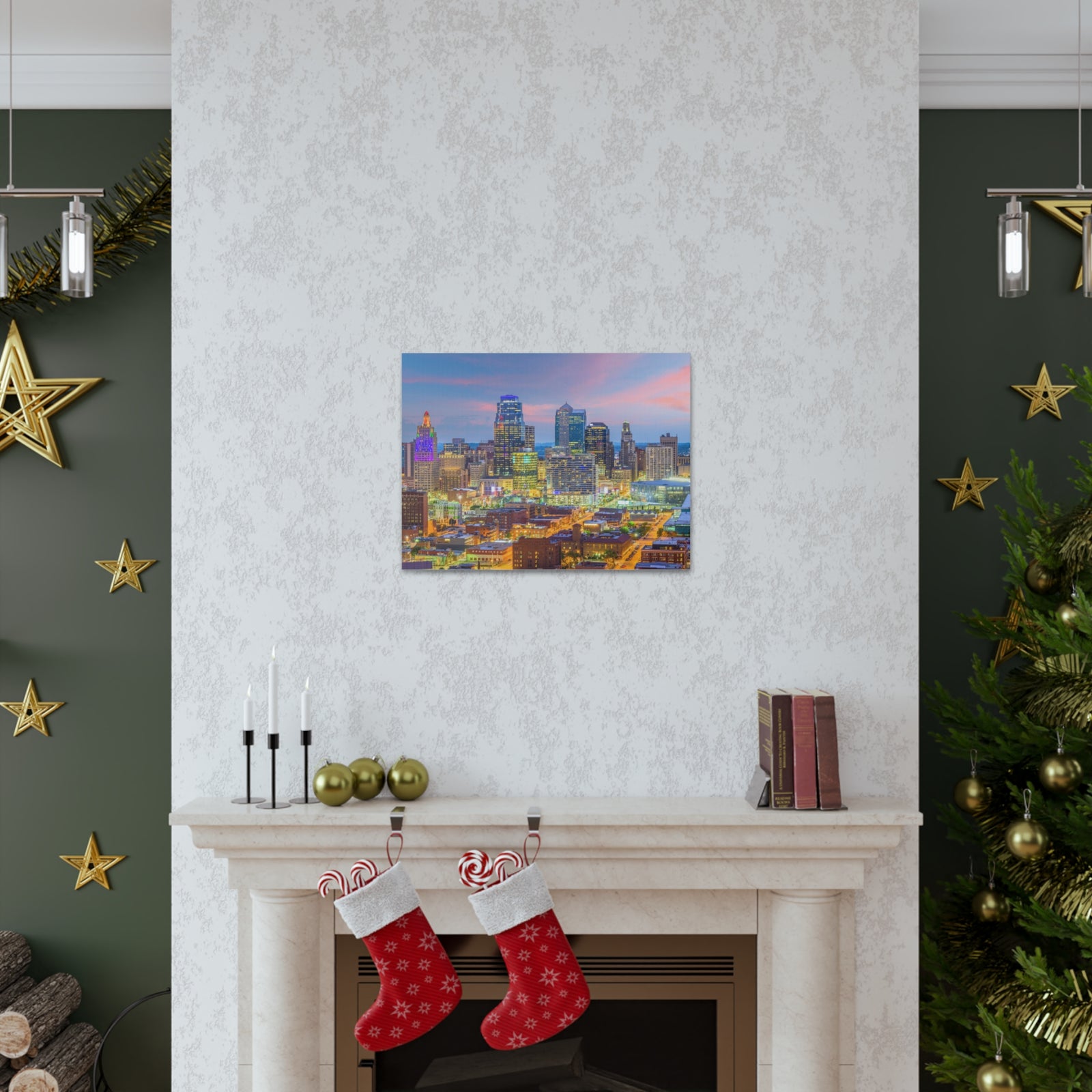 Kansas City Night Skyline Canvas Artwork High-Quality Breathtaking Stunning Cityscape for Home Decor Ready to Hang-Express Your Love Gifts