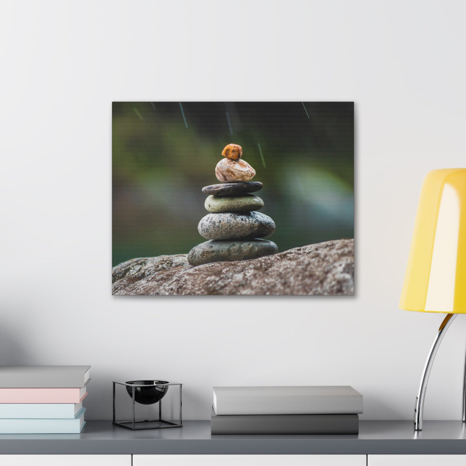 Rocks in Peaceful Rainforest Forest Floral Nature Photography Canvas Wall Art for Home Decor Ready-to-Hang-Express Your Love Gifts