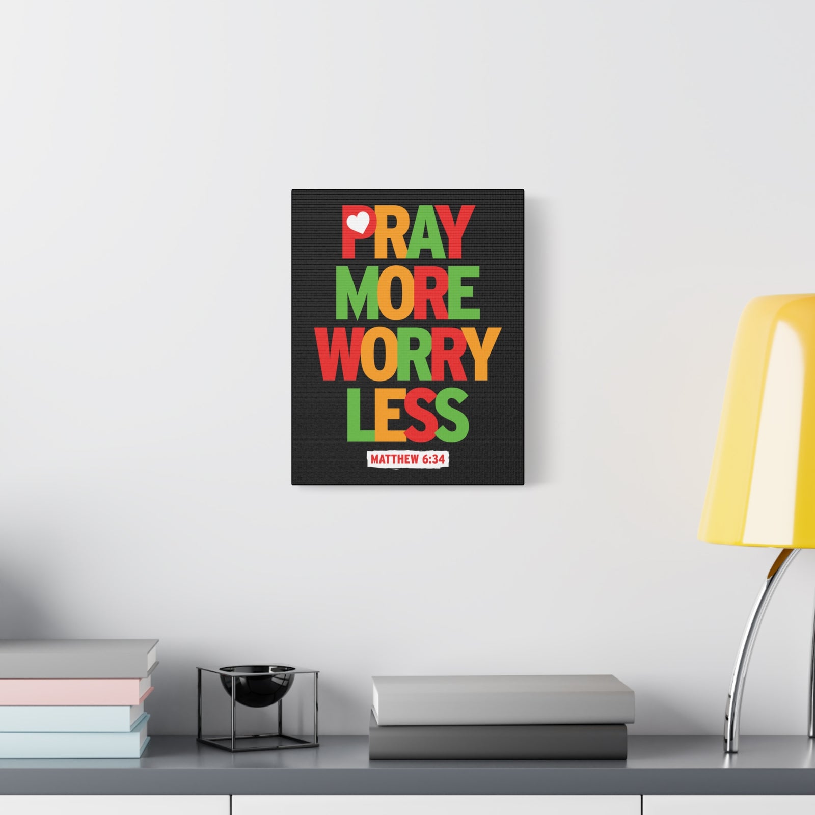 Scripture Canvas Pray More Worry Less Matthew 6:34 Christian Wall Art Bible Verse Print Ready To Hang-Express Your Love Gifts