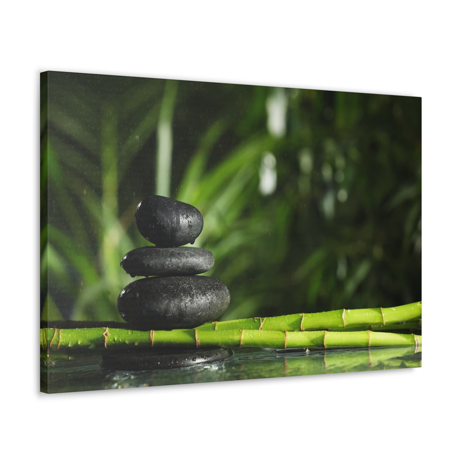 Stacked Stones on Bamboo Forest Floral Nature Photography Canvas Wall Art for Home Decor Ready-to-Hang-Express Your Love Gifts