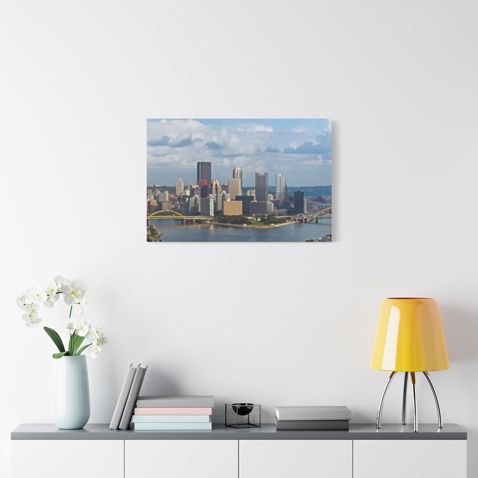 Pittsburgh Daytime Skyline Canvas Artwork High-Quality Breathtaking Stunning Cityscape for Home Decor Ready to Hang-Express Your Love Gifts