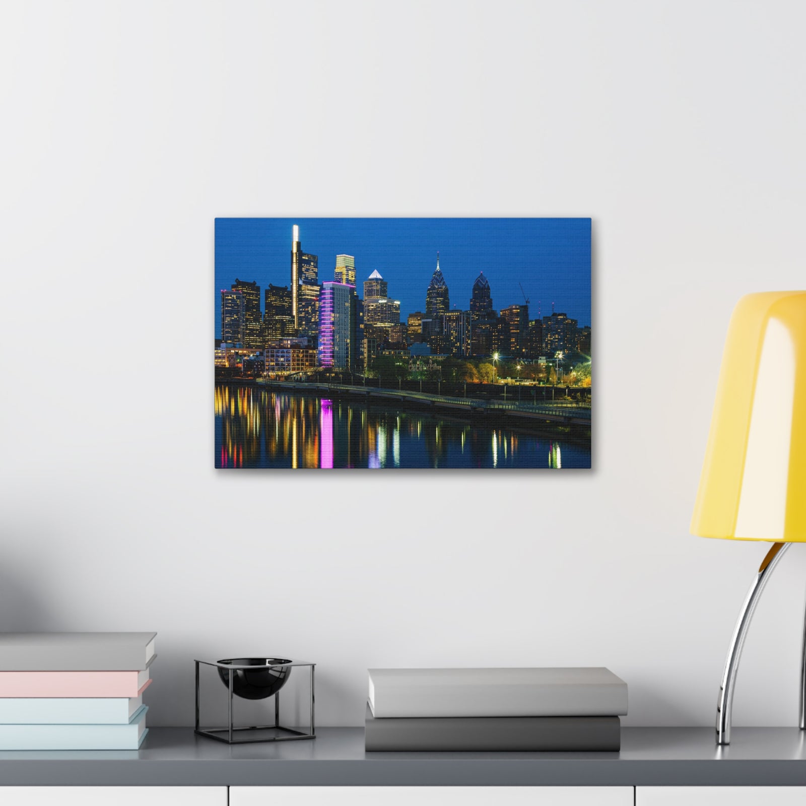 Philadelphia Night Skyline Canvas Artwork High-Quality Breathtaking Stunning Cityscape for Home Decor Ready to Hang-Express Your Love Gifts