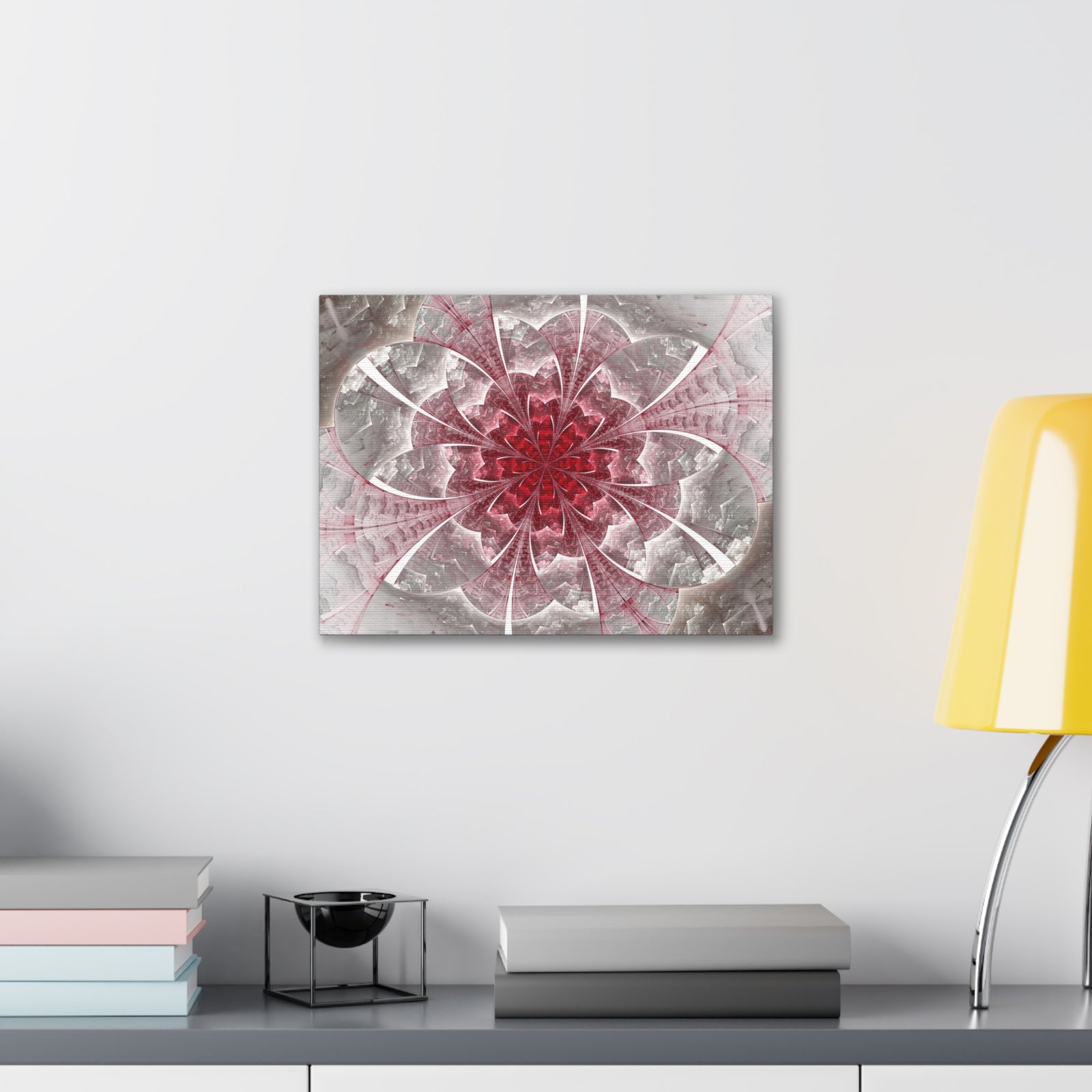 Fractal Flower In Red Stained Glass Canvas Wall Art for Home Decor Ready-to-Hang-Express Your Love Gifts
