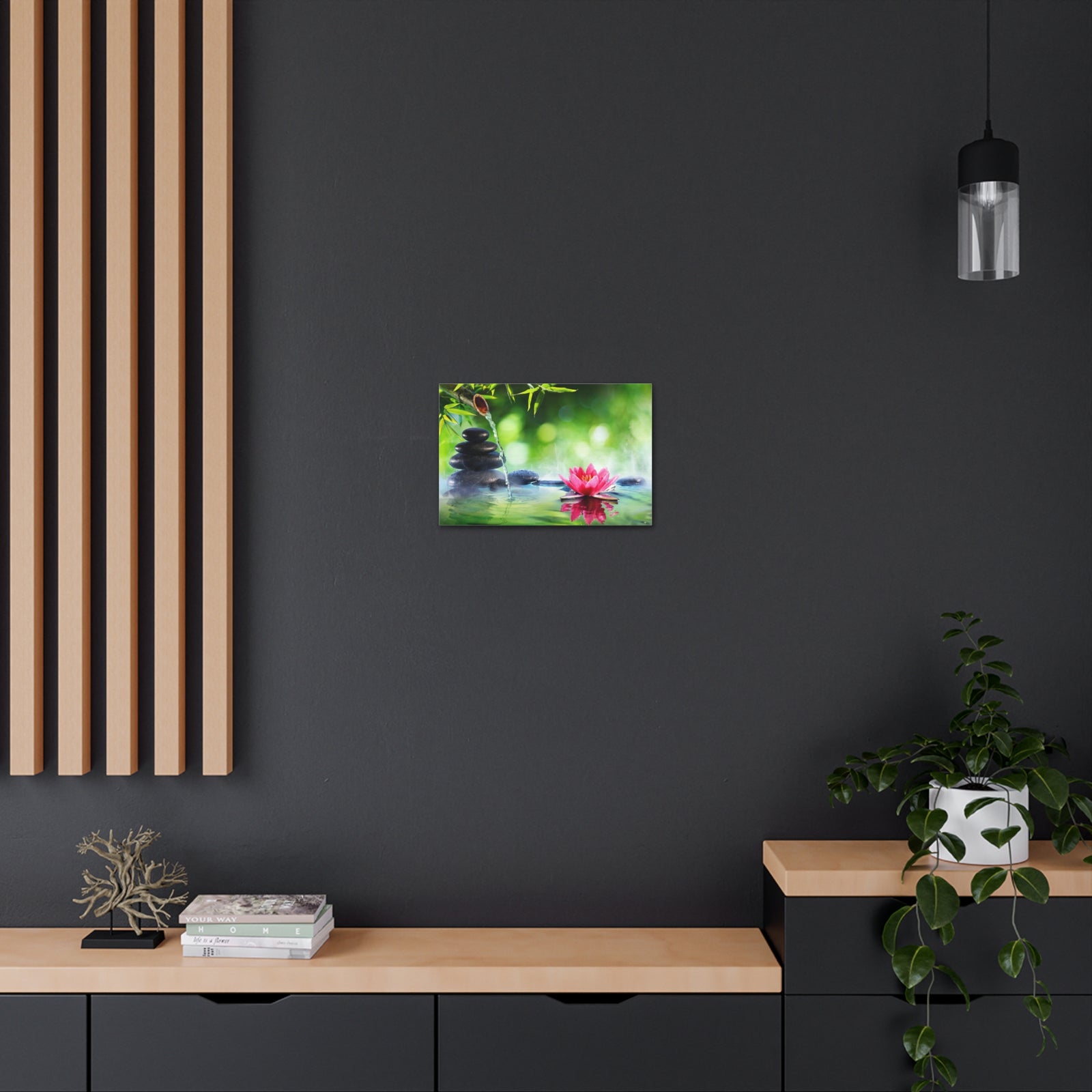 Stones and Waterlily Forest Floral Nature Photography Canvas Wall Art for Home Decor Ready-to-Hang-Express Your Love Gifts
