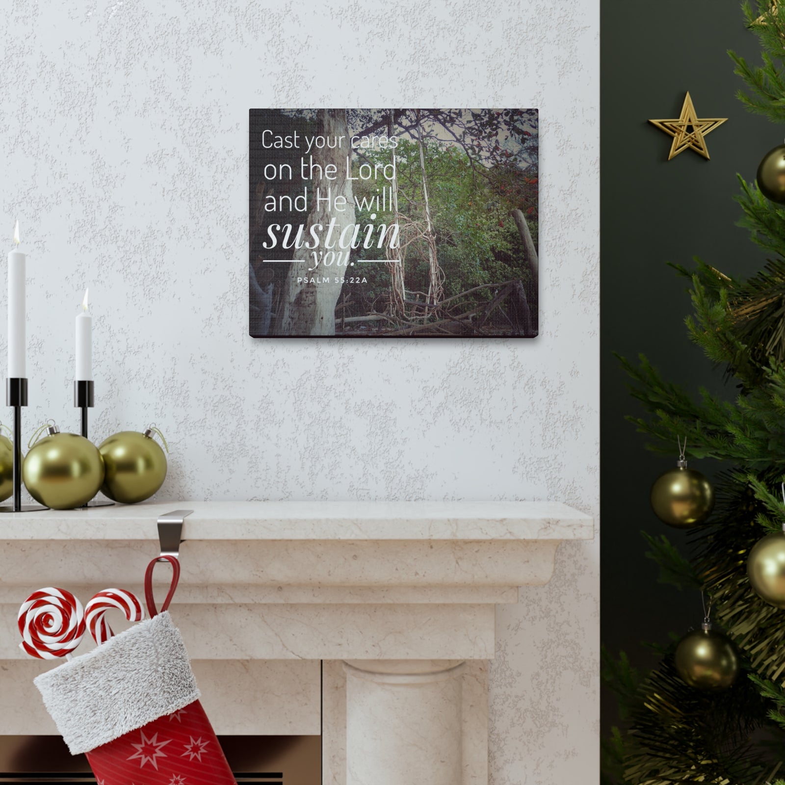 Scripture Walls He Will Sustain You Psalm 55:22 Bible Verse Canvas Christian Wall Art Ready to Hang-Express Your Love Gifts